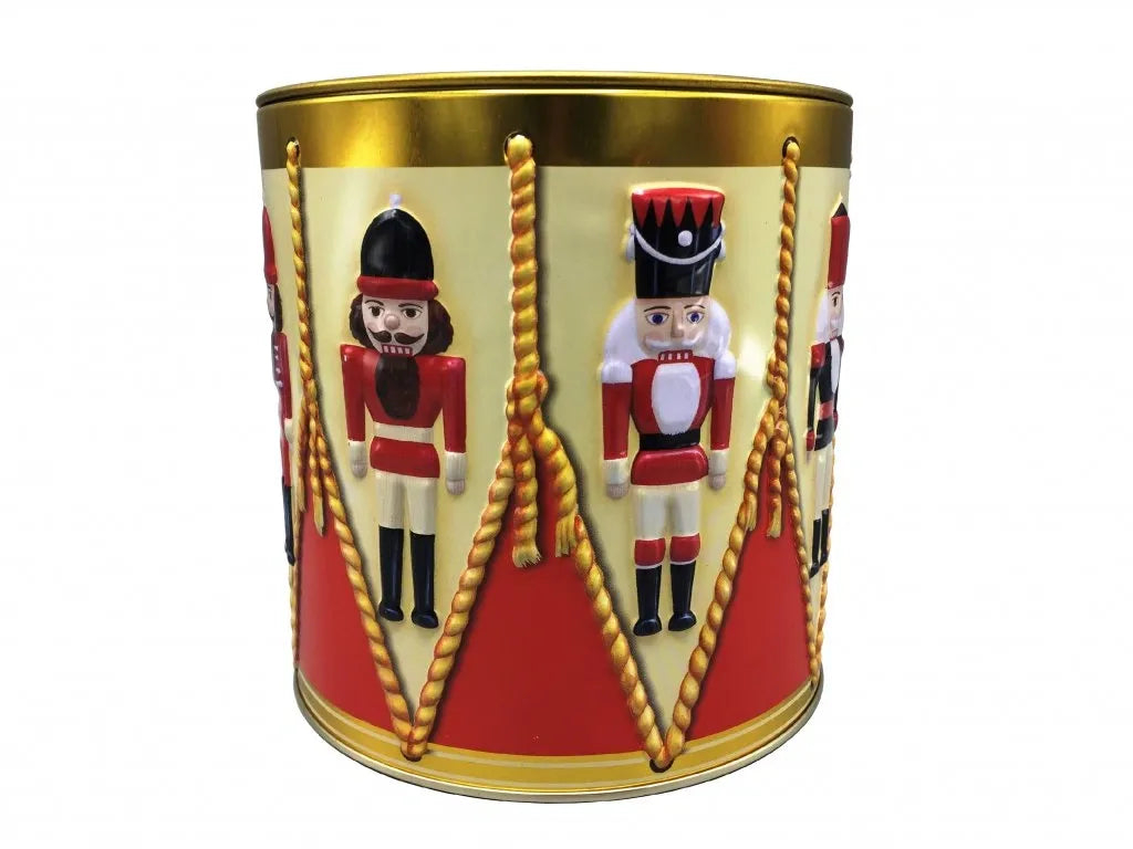 Scatola latta rotonda schiaccianoci per conservazione dolci natalizi dimensioni 1,35 x 1,45 cm - DeMatteis.it