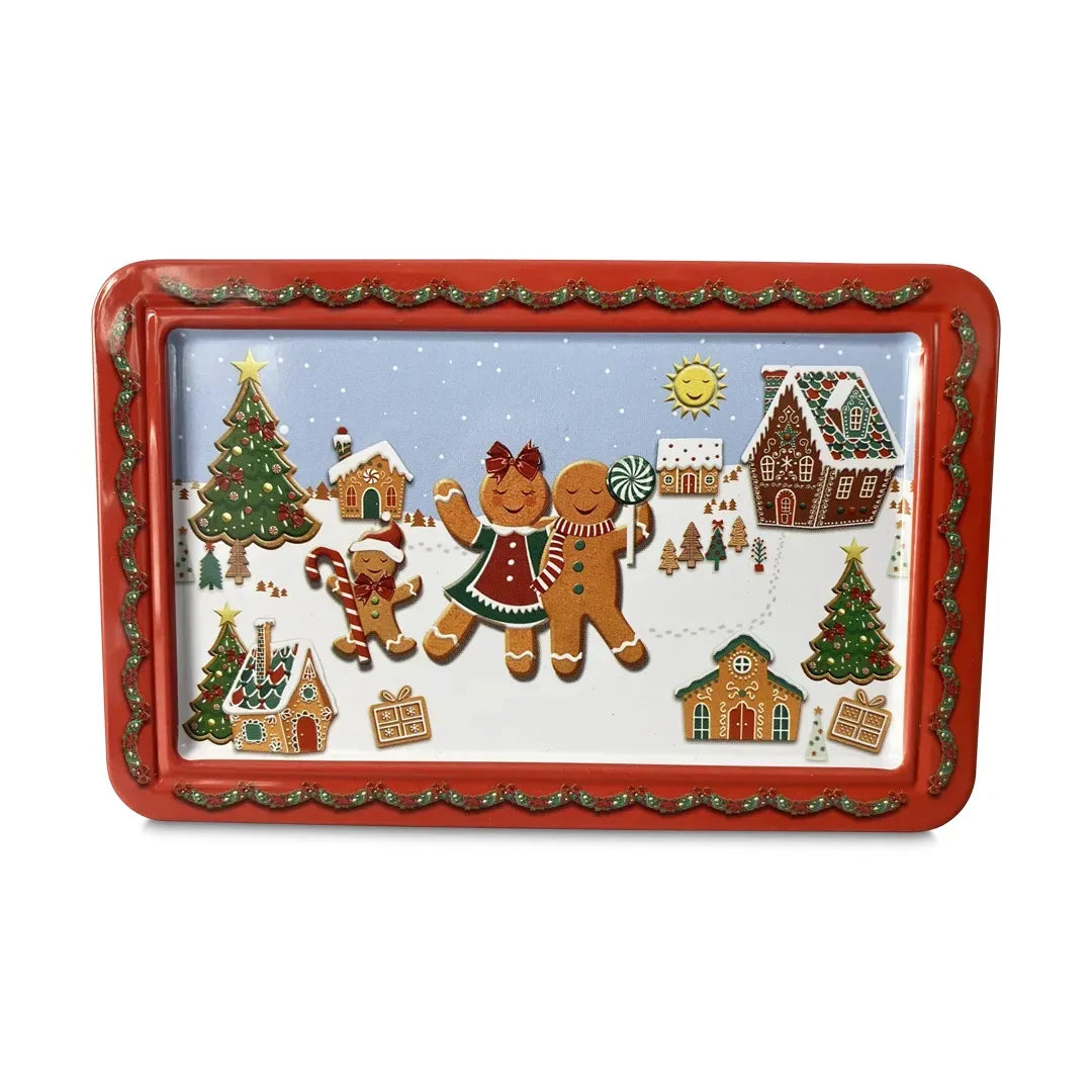Scatola latta natalizia con omini pan di zenzero per conservazione dolci 14,5x9,3x5 cm - DeMatteis.it