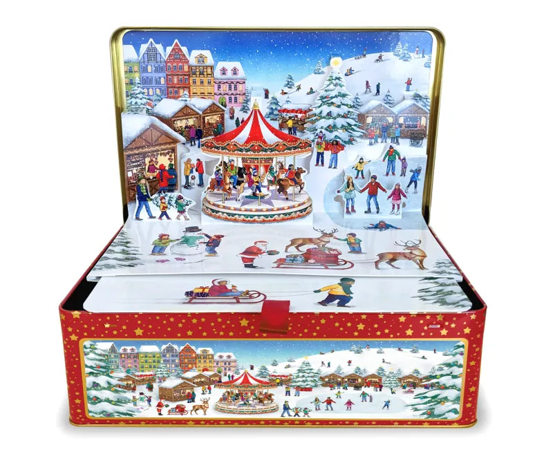 Scatola latta 3D pop-up dimensioni 27,7 x 17,7 x 8 cm per contenimento e regalo con meccanismo a scomparsa - DeMatteis.it