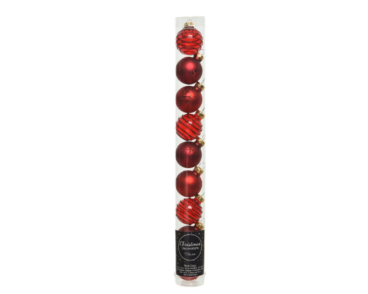Box 9 Palline Natale Vetro D 3 Cm Assortite Rosse