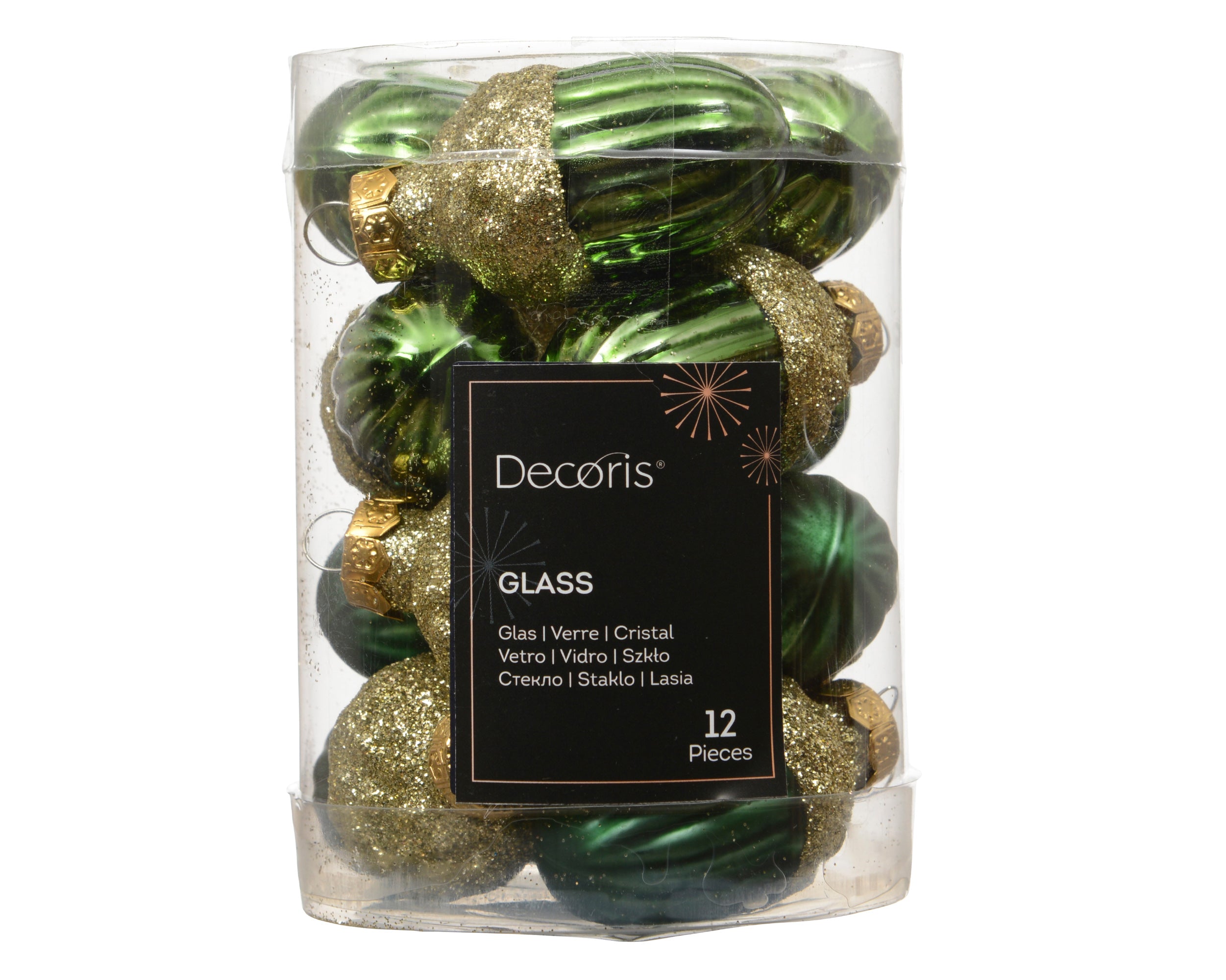 Box 12 Ghiande Vetro Pine Green 3 Cm