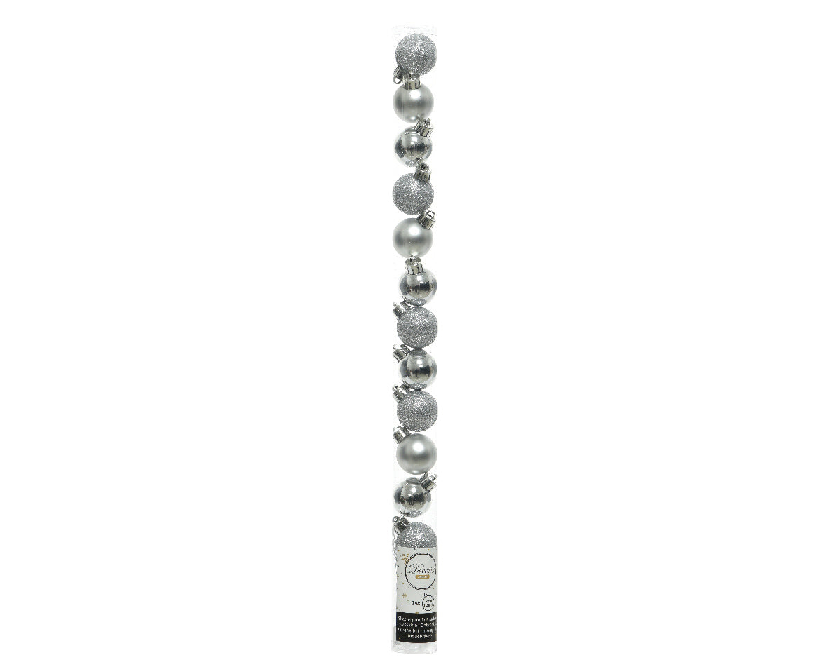 Box 14 Palline di Natale D 3 Cm Plastica Argento