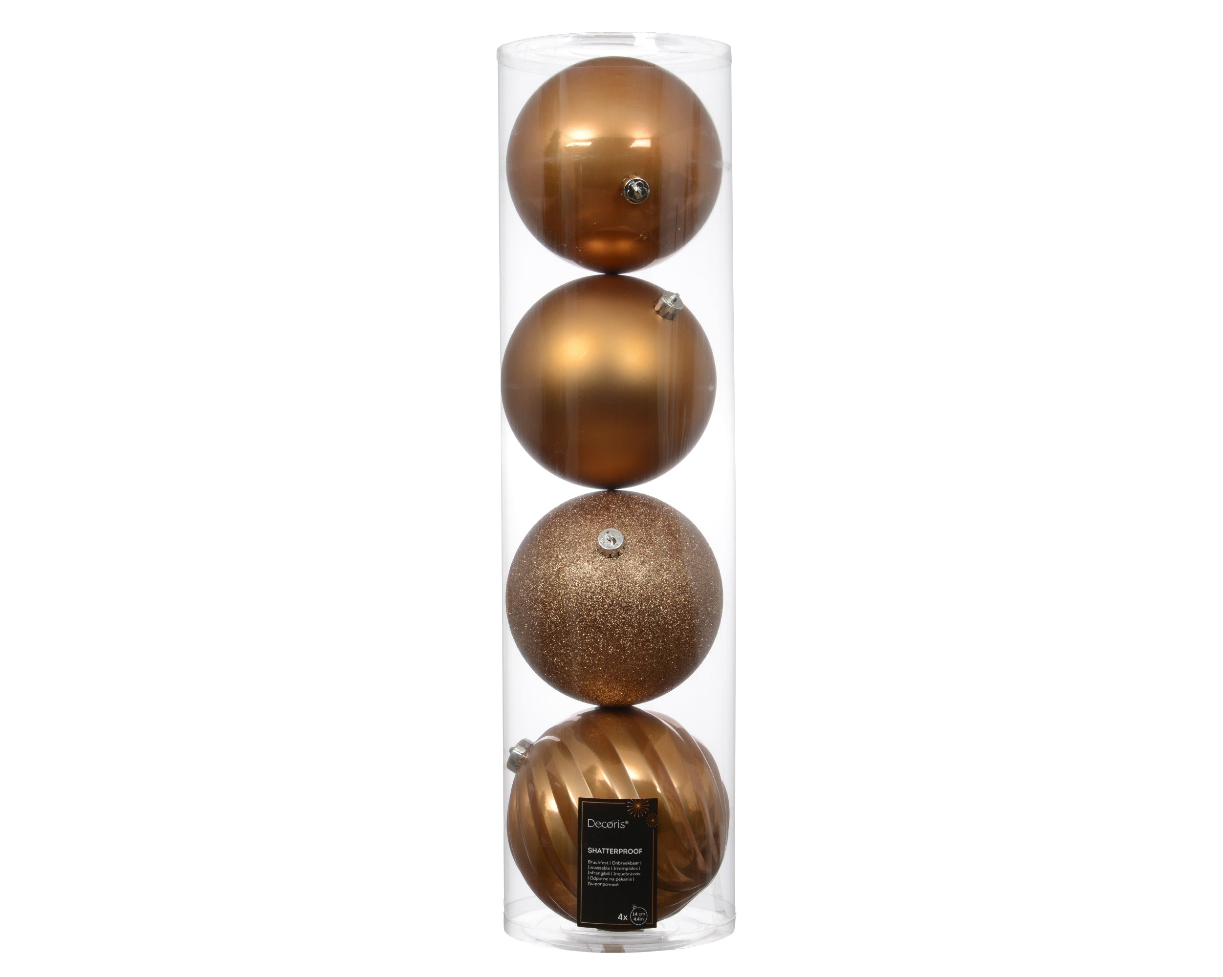 Box 4 Palle Natale Caramel Brown D 14 Cm