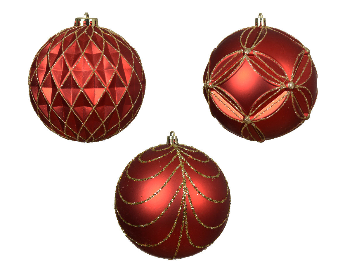 Palla Di Natale Red Con Decori Gold decorazione natalizia per albero diametro 12 cm - DeMatteis.it