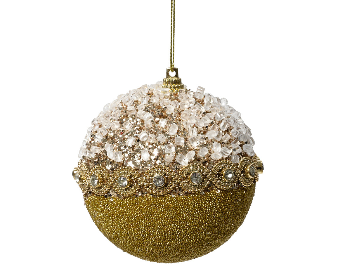 Palla Di Natale Light Gold Con Diamanti 10 Cm