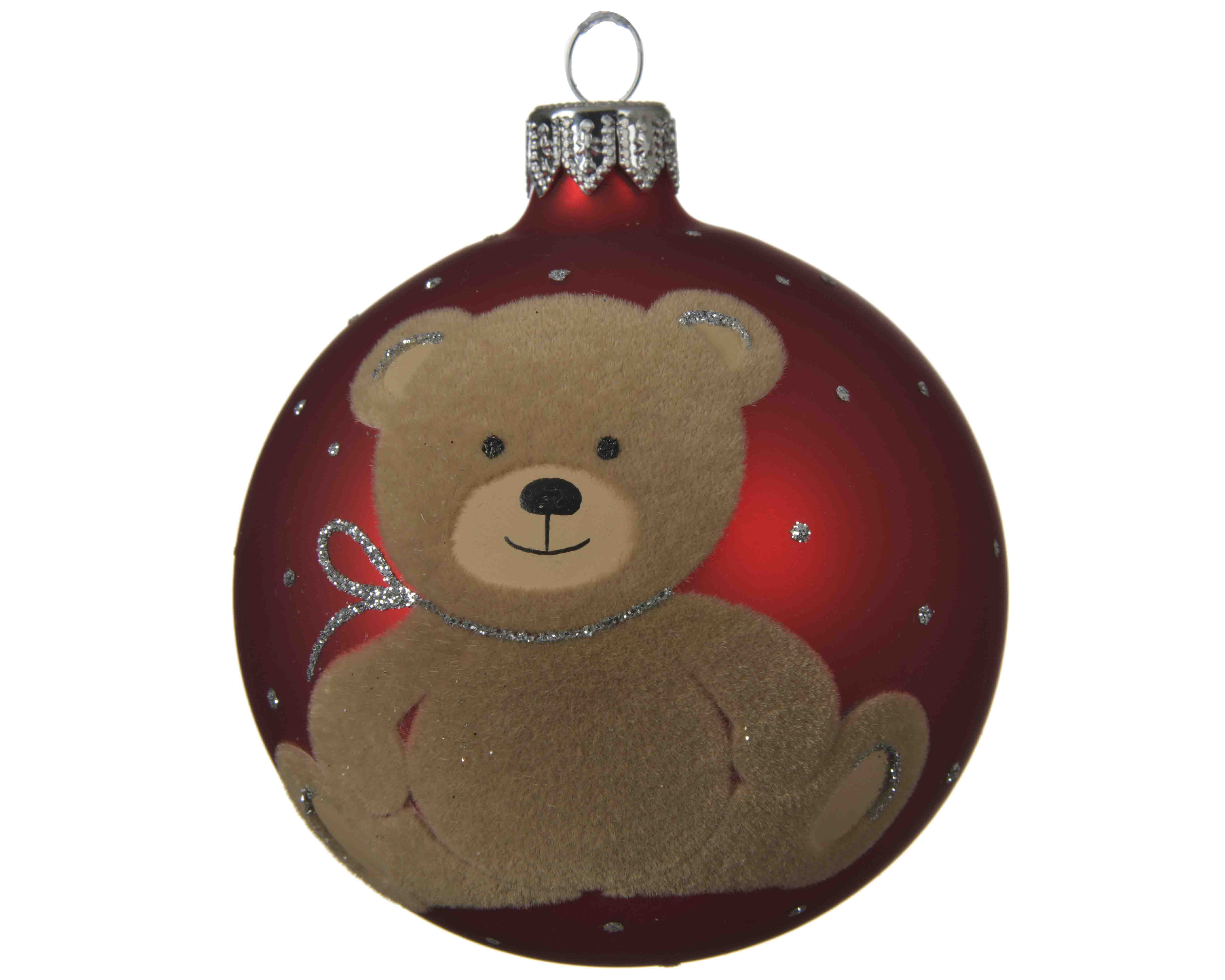 Palla Natale Vetro Rossa Orsetto D 8 Cm