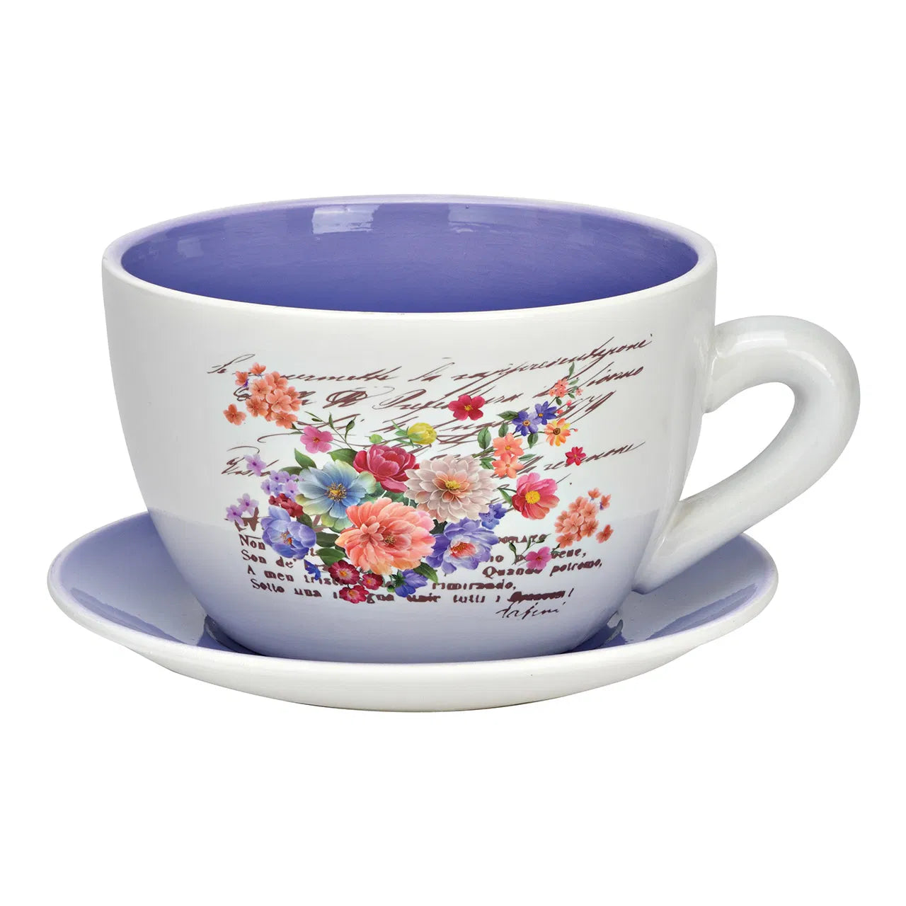 Vaso Tazza Ceramica Decoro Fiori 25x14x23 Cm 1 Pezzo