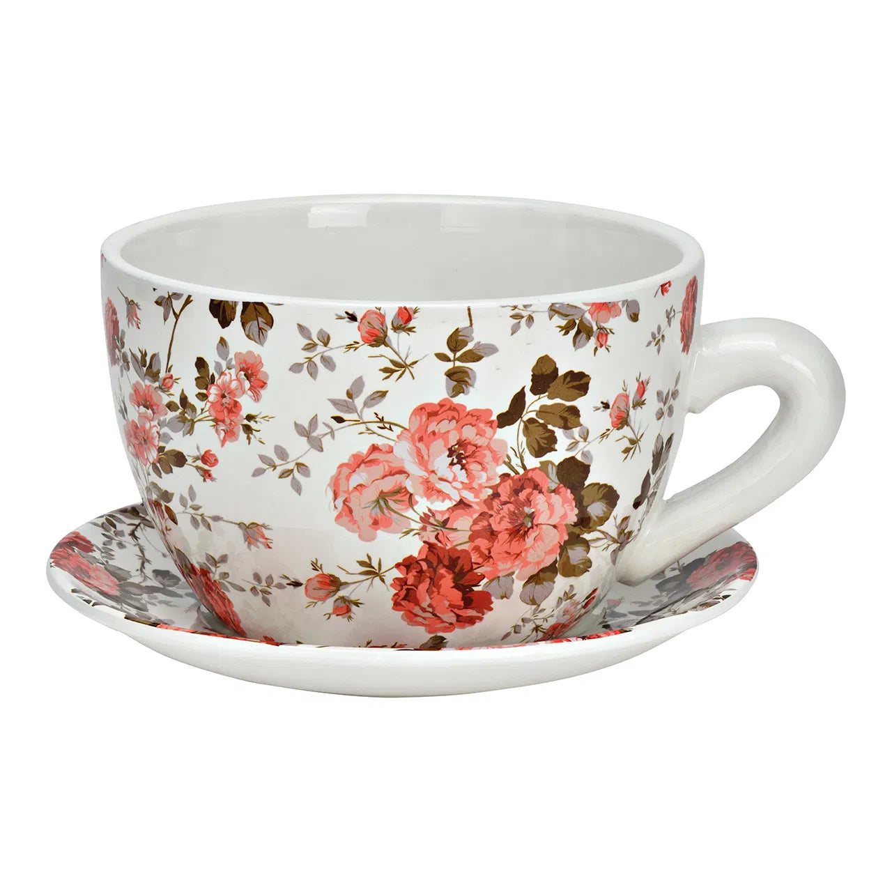 Vaso Tazza Ceramica Decoro Fiori 25x14x23 Cm