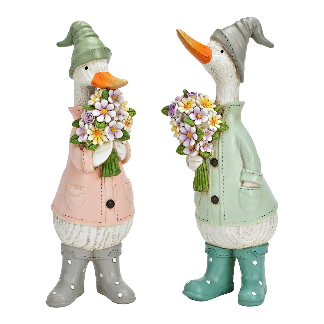 Papera Con Mazzo Fiori Resina Verde Rosa 9x29x12 Cm 1 Pezzo