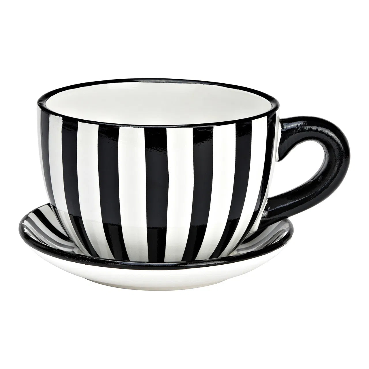 Vaso Ceramica Tazza Bianco Nera 25x14x23 Cm