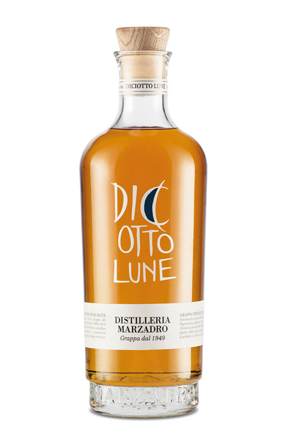 Grappa Diciotto Lune Distilleria Marzadro da 20 cl bottiglia in vetro con tappo in sughero - DeMatteis.it