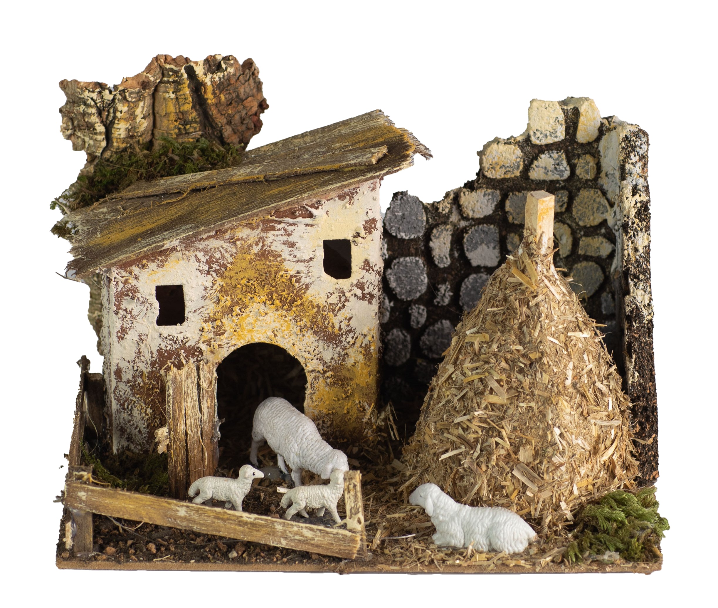 Recinto Con Pecore decorativo per presepe dimensioni 20x14x14 cm con figurine di pecore e ambientazione rustica - DeMatteis.it