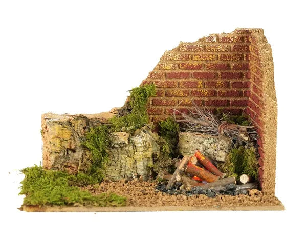 Fuoco Lampada Fiamma presepe con rovine e vegetazione 20x14x12,5 cm per scenografia natalizia - DeMatteis.it
