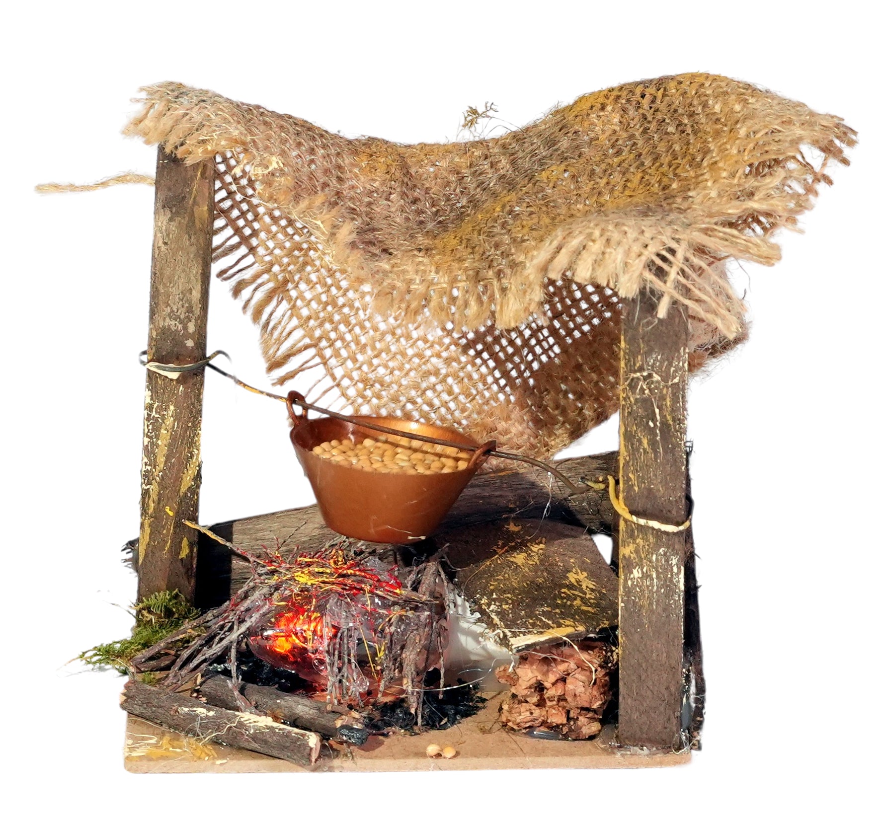 Lampada Effetto Fiamma 220 V ambientazione presepe con capanna in legno e paglia per illuminazione scenografica natalizia - DeMatteis.it