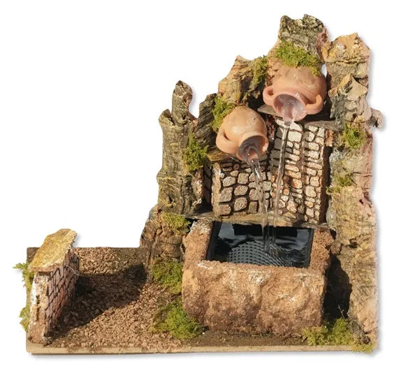 Fontana con pompa decorativa 20x14x18 cm con gatti per presepe o giardino miniatura - DeMatteis.it