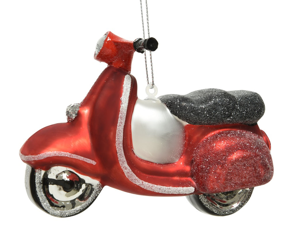 Pendente Vetro Vespa Rosso ornamento natalizio decorativo dimensioni 4,5x11,5x7 cm - DeMatteis.it