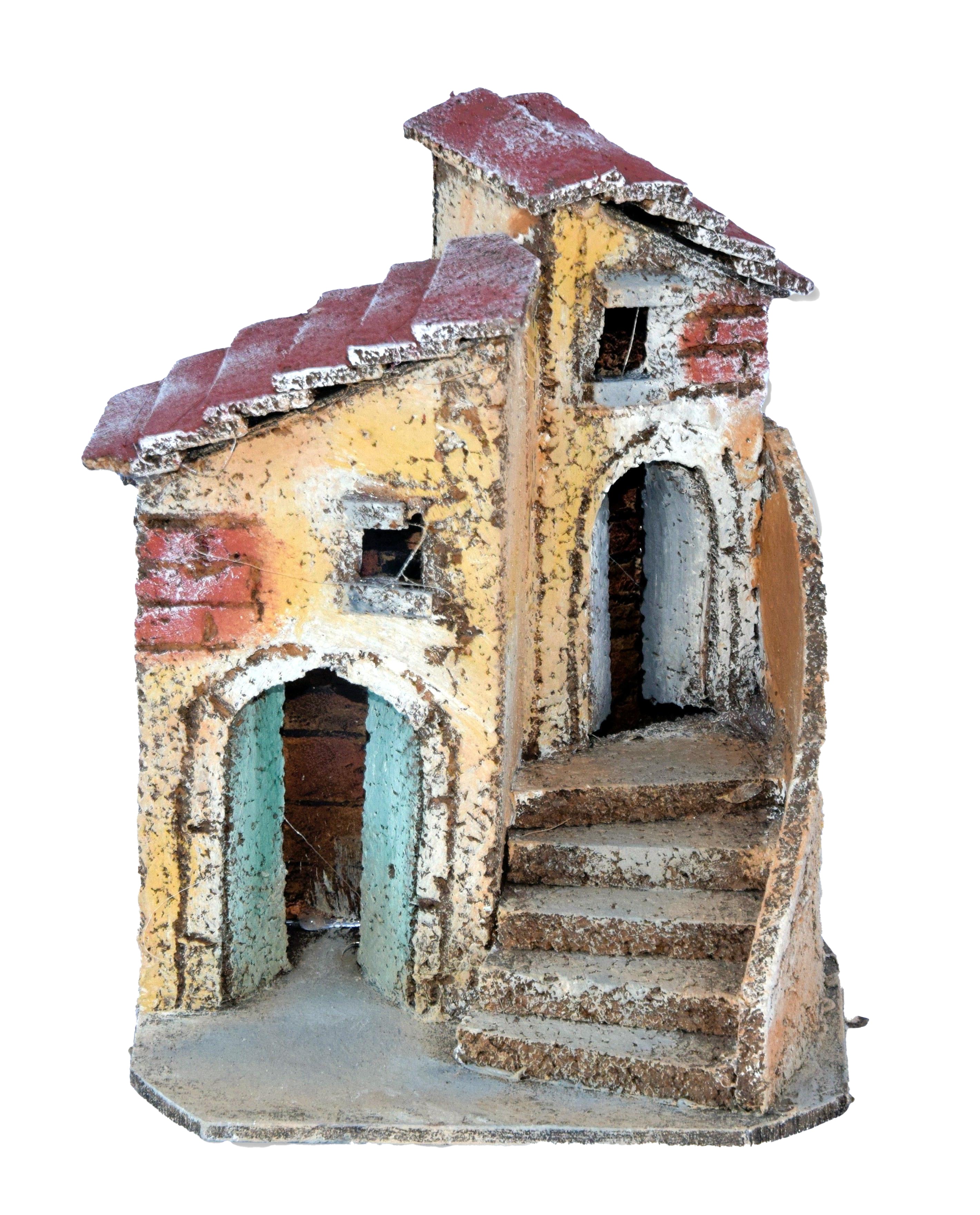 Casa Presepe Singola 12x14x14 cm decorazione natalizia artigianale con scale e archi - DeMatteis.it