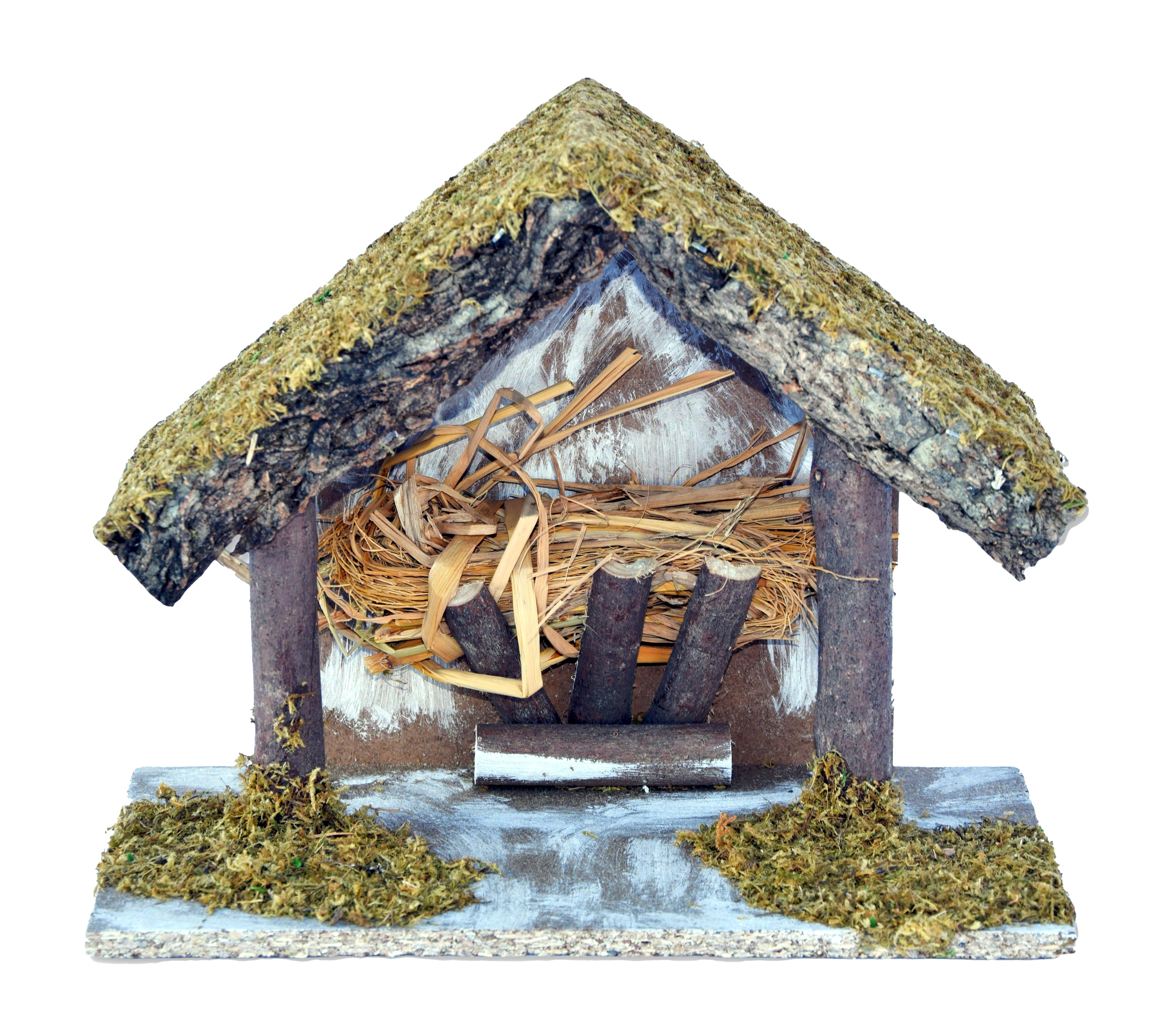 Capanna presepe vuota 25x13x20 cm per natività artigianale con mangiatoia e paglia - DeMatteis.it