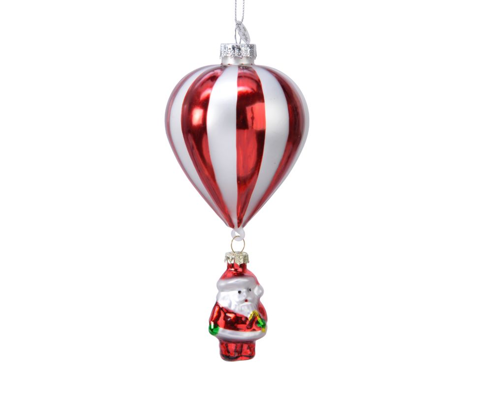 Ornamento Vetro Babbo Natale Su Mongolfiera 7x15 Cm 1 Pz