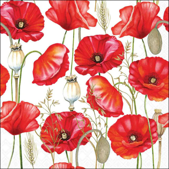 Set 20 Tovaglioli 33x33 Cm Poppy All Over White