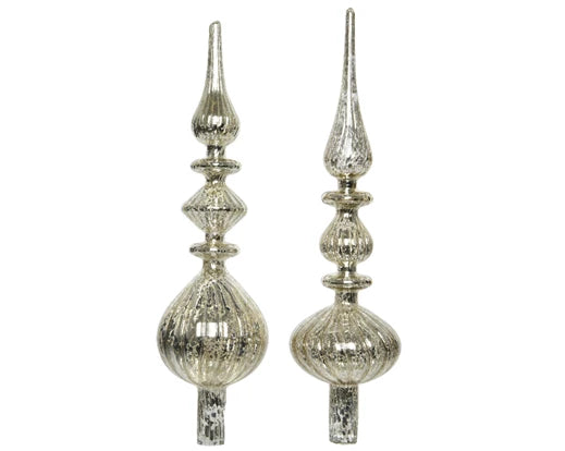 Puntale Vetro Silver Anticato decorativo per albero di Natale, diametro 9 cm altezza 35 cm - DeMatteis.it