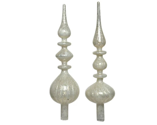 Puntale Vetro Winter White decorativo anticato diametro 9 cm altezza 35 cm per ornamento natalizio - DeMatteis.it