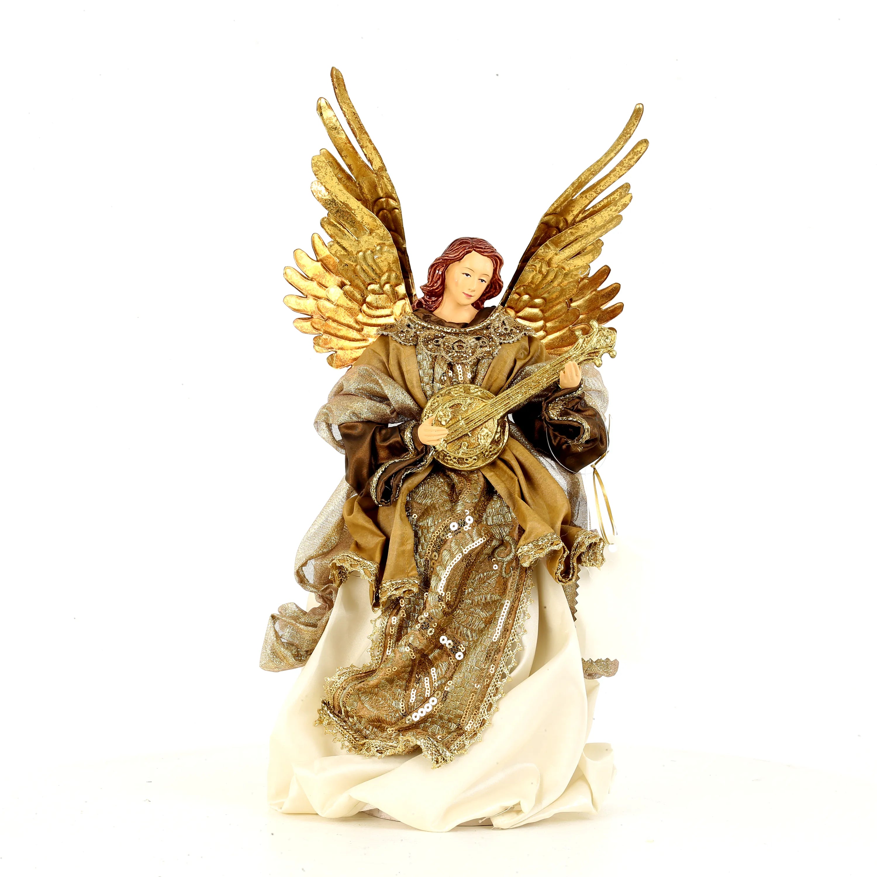 Angelo Con Lira Oro Marrone 19x15x37 Cm