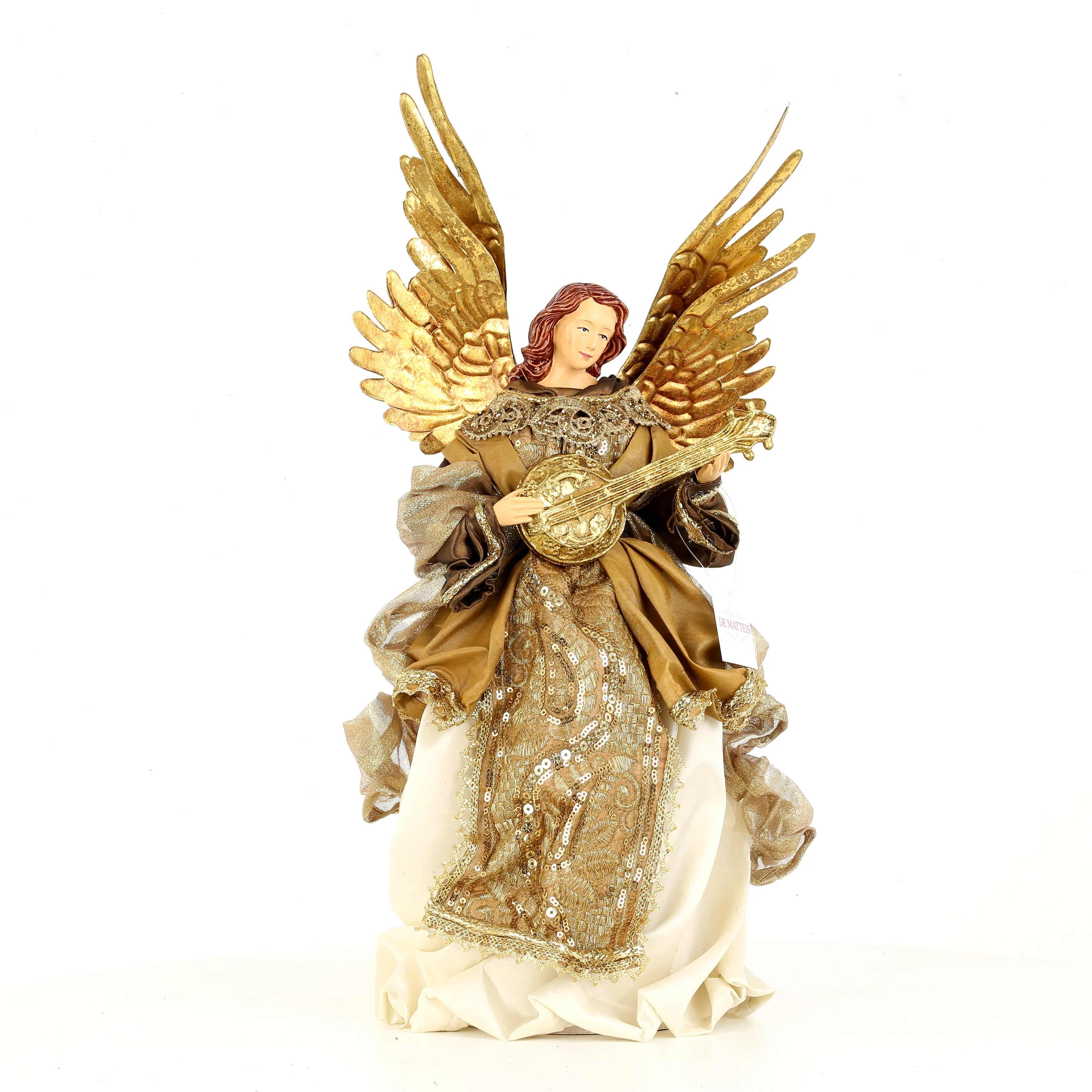 Angelo Con Lira Oro Marrone 19x15x37 Cm