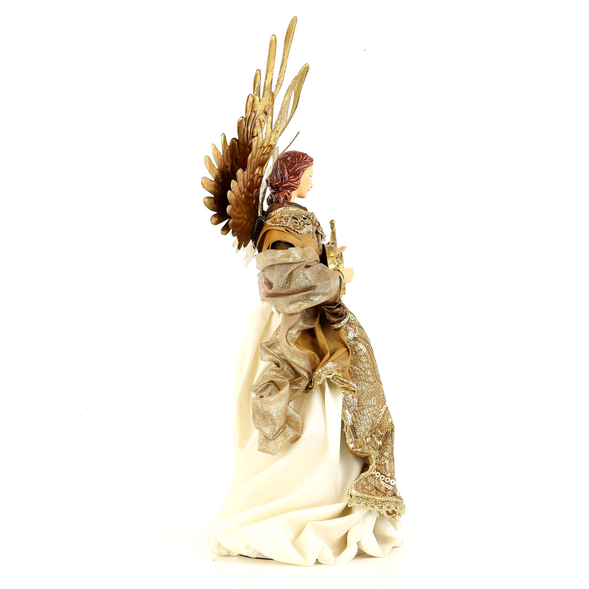 De Matteis, Angelo con lira oro marrone 19x15x37 cm per presepe con ali dorate, vesti ricamate e tunica avorio decorata - DeMatteis.it