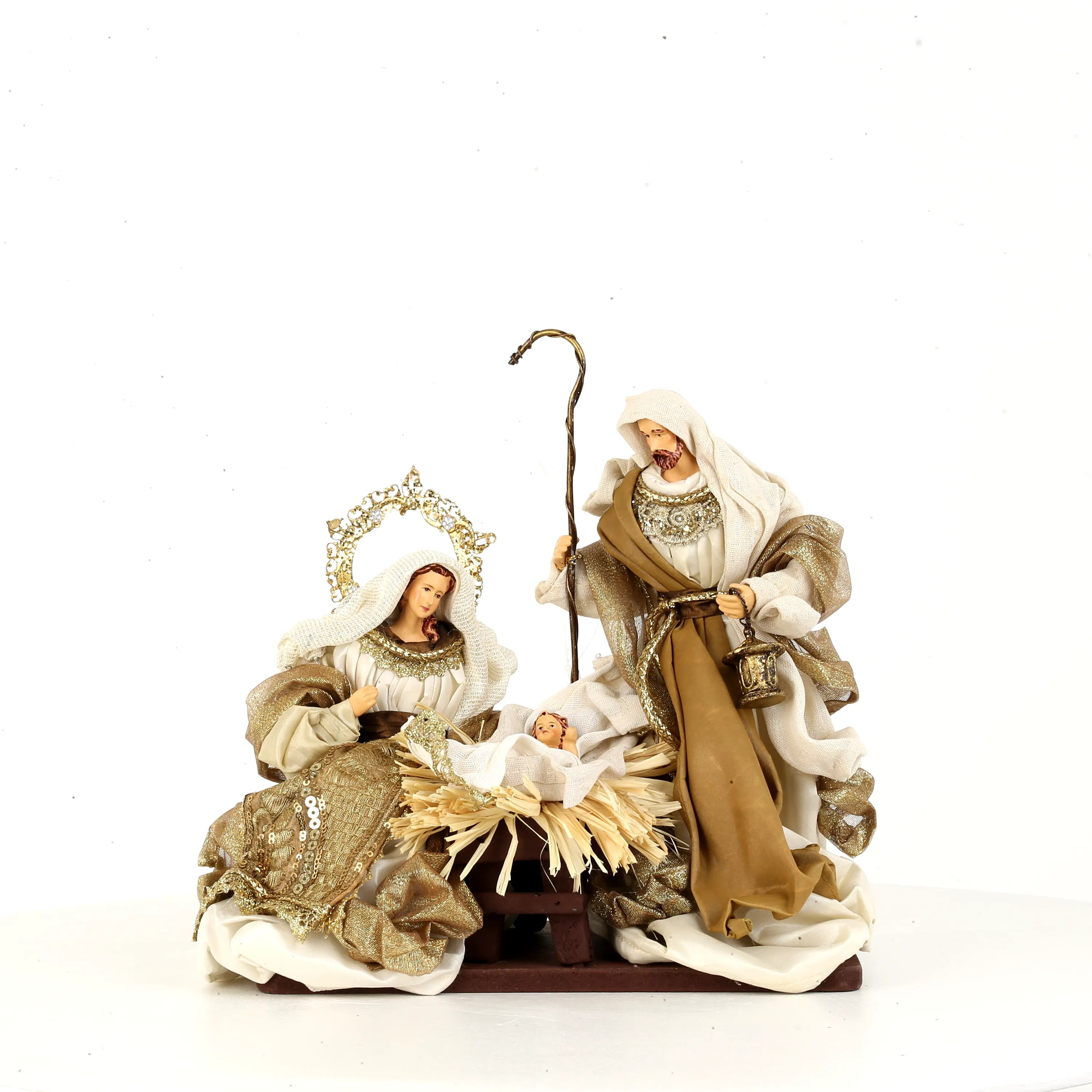 Natività Su Base Beige Rame Marrone Oro 28x16x27 Cm