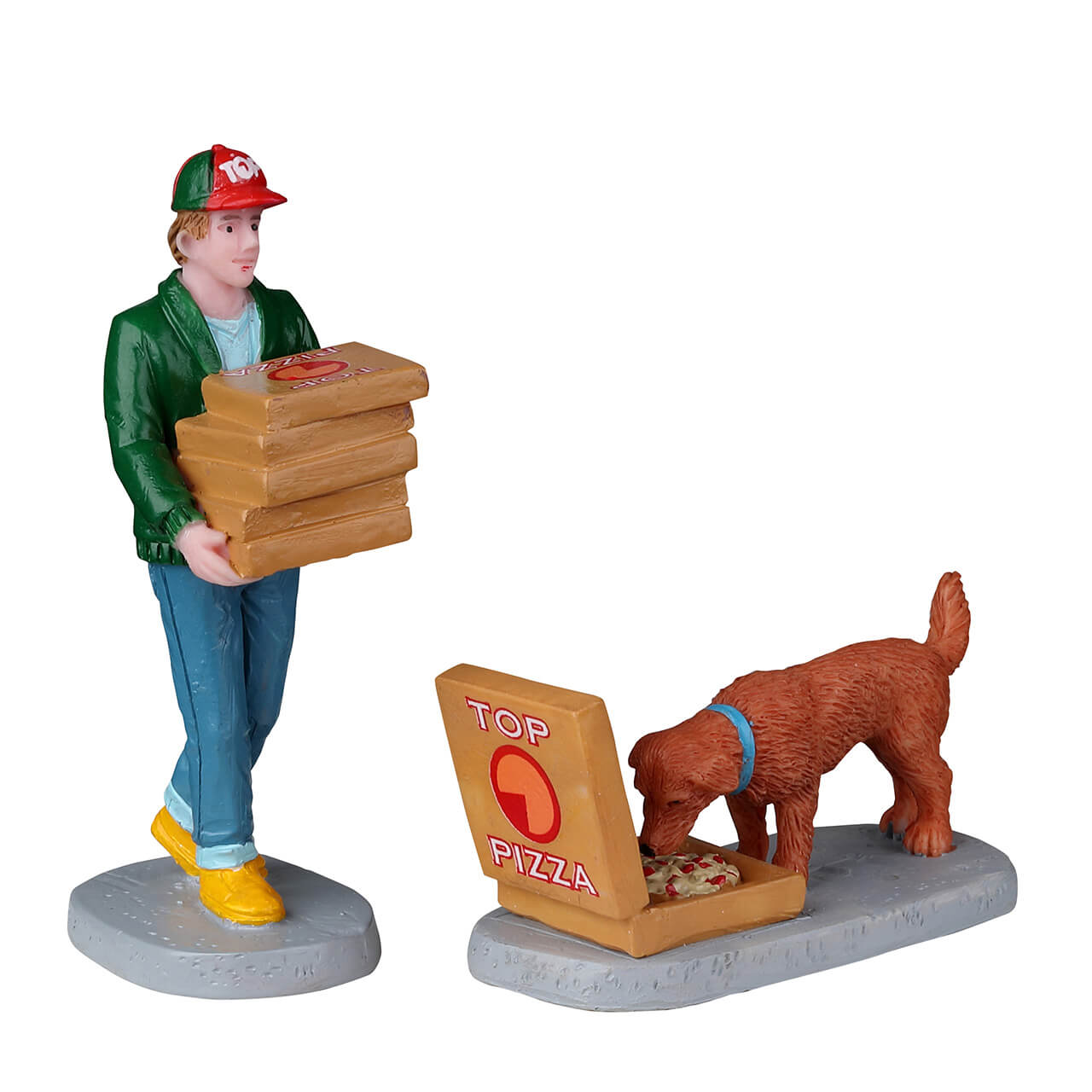Top Pizza Delivery Set Of 2 Lemax statuette natalizie per villaggio di Natale con fattorino e cane - DeMatteis.it