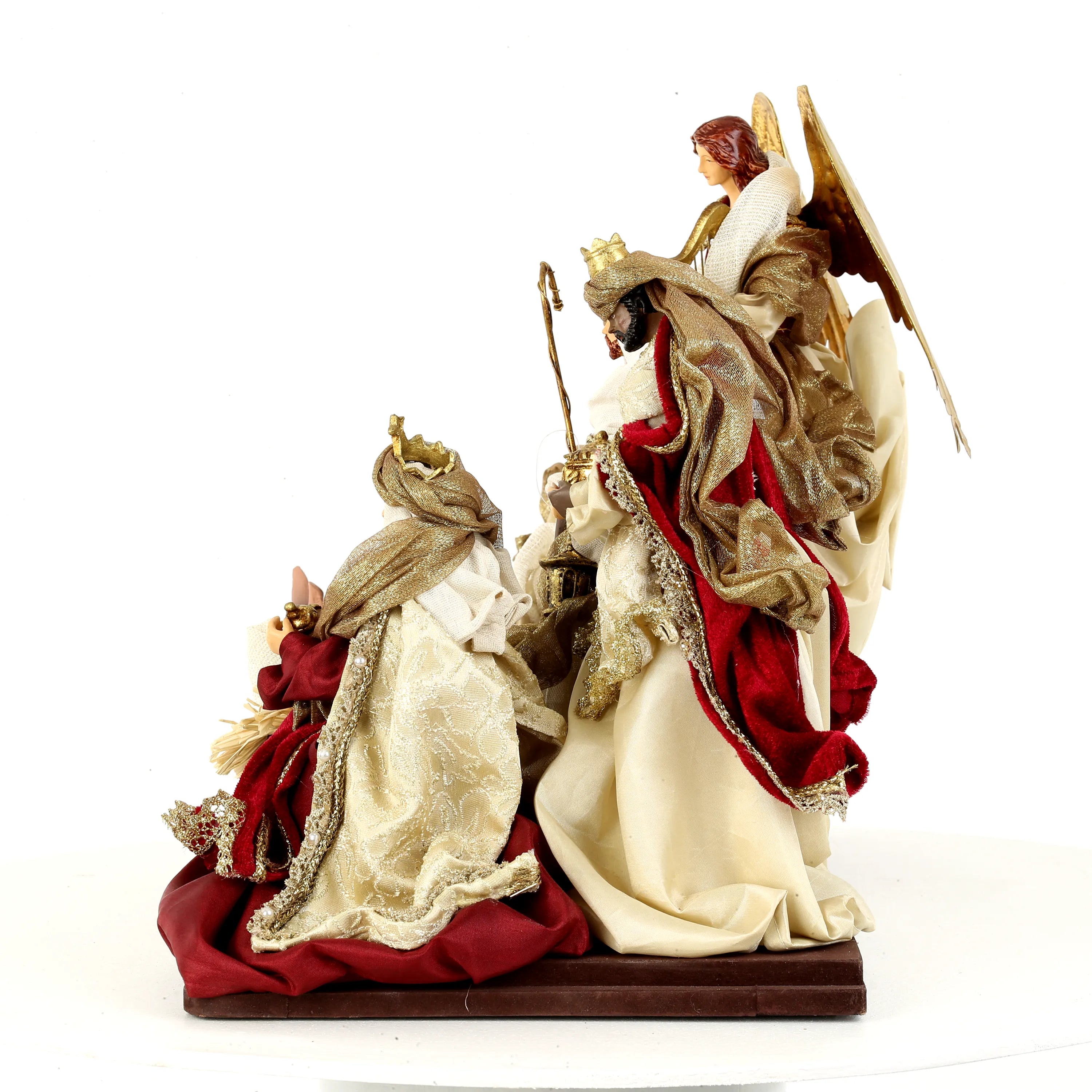 Natività Con Angelo Su Base Bordeaux 50x28x39 Cm