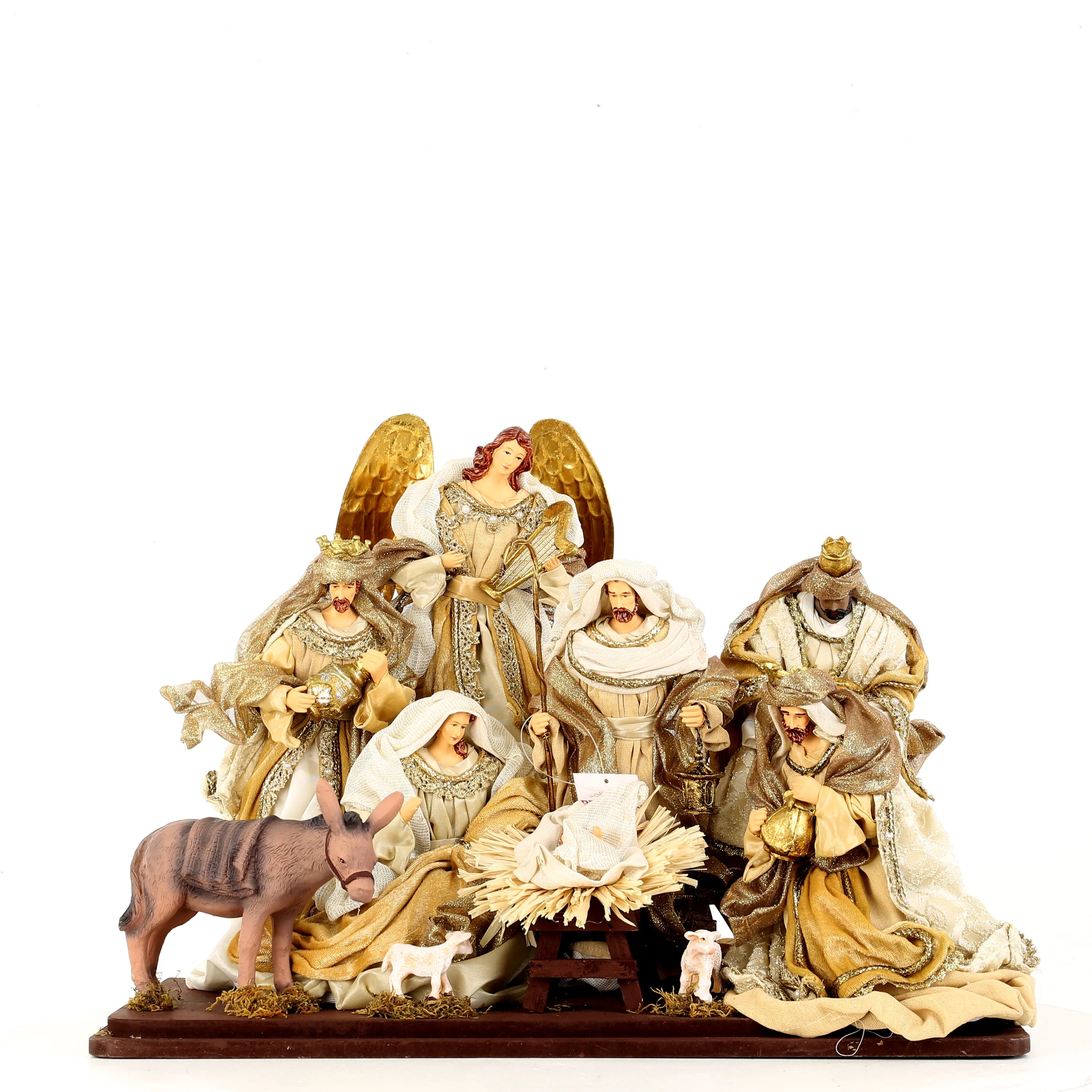 Natività Con Angelo Su Base Oro 50x28x39 Cm