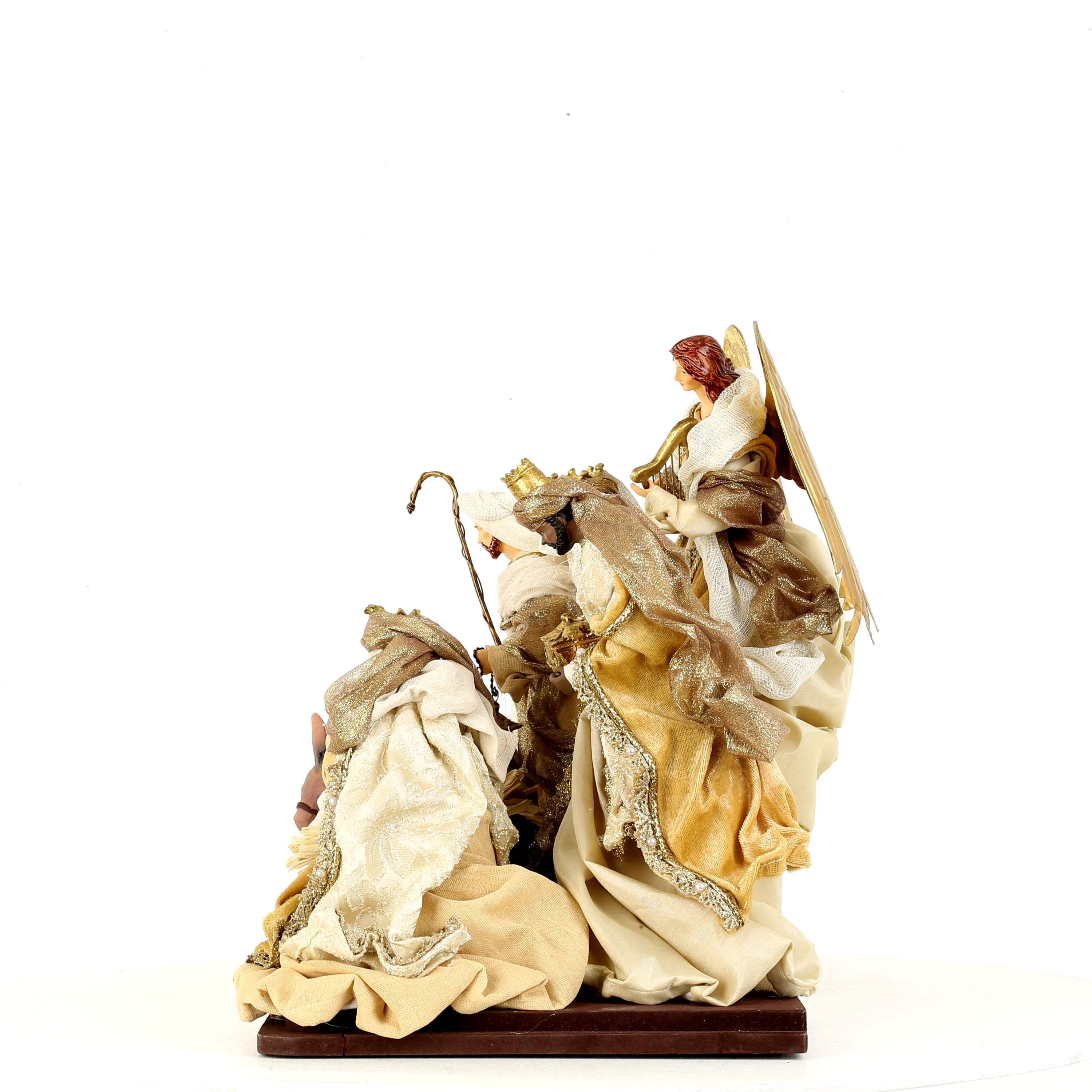 Natività Con Angelo Su Base Oro 50x28x39 Cm