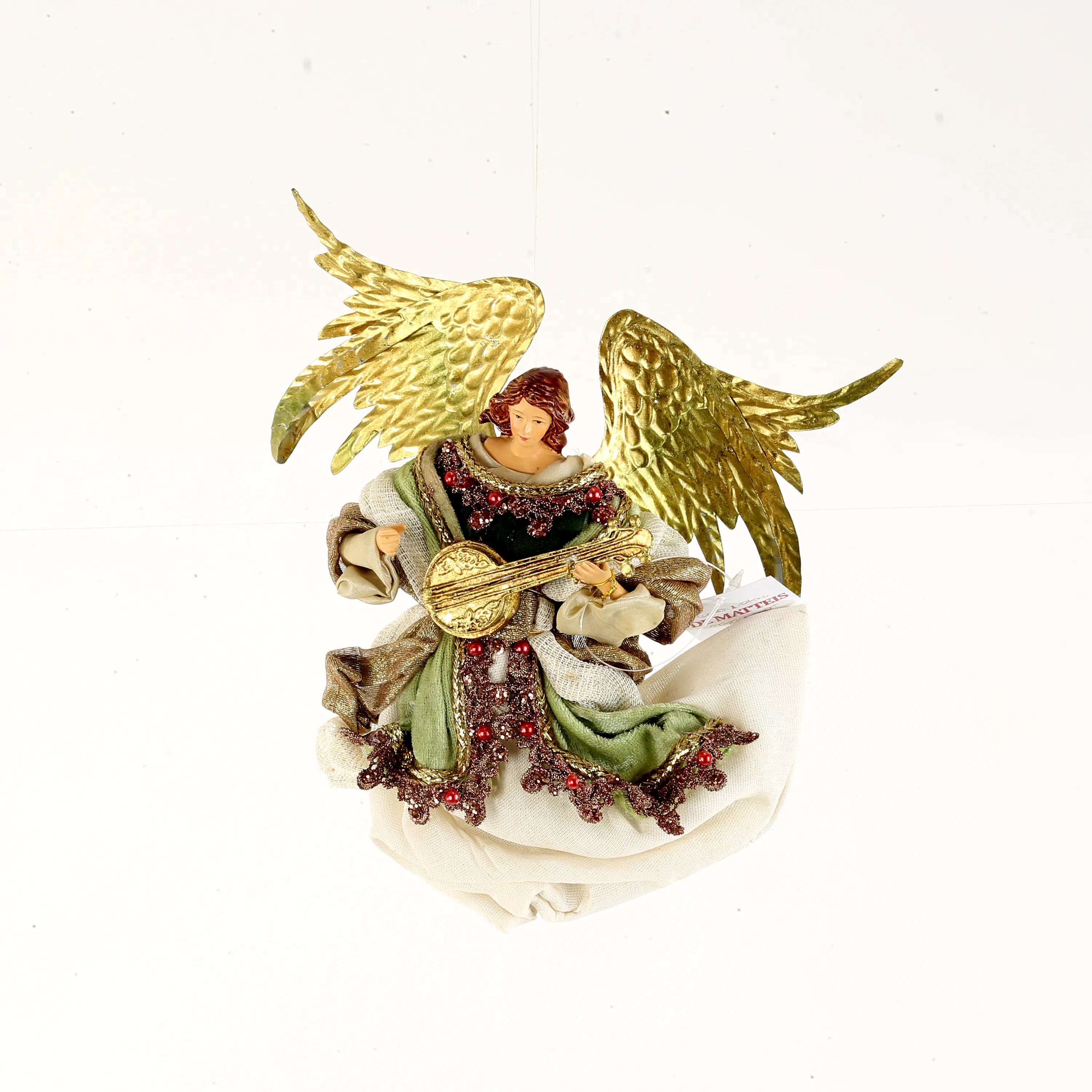 Angelo Con Liuto Verde Beige 20x10x23 Cm