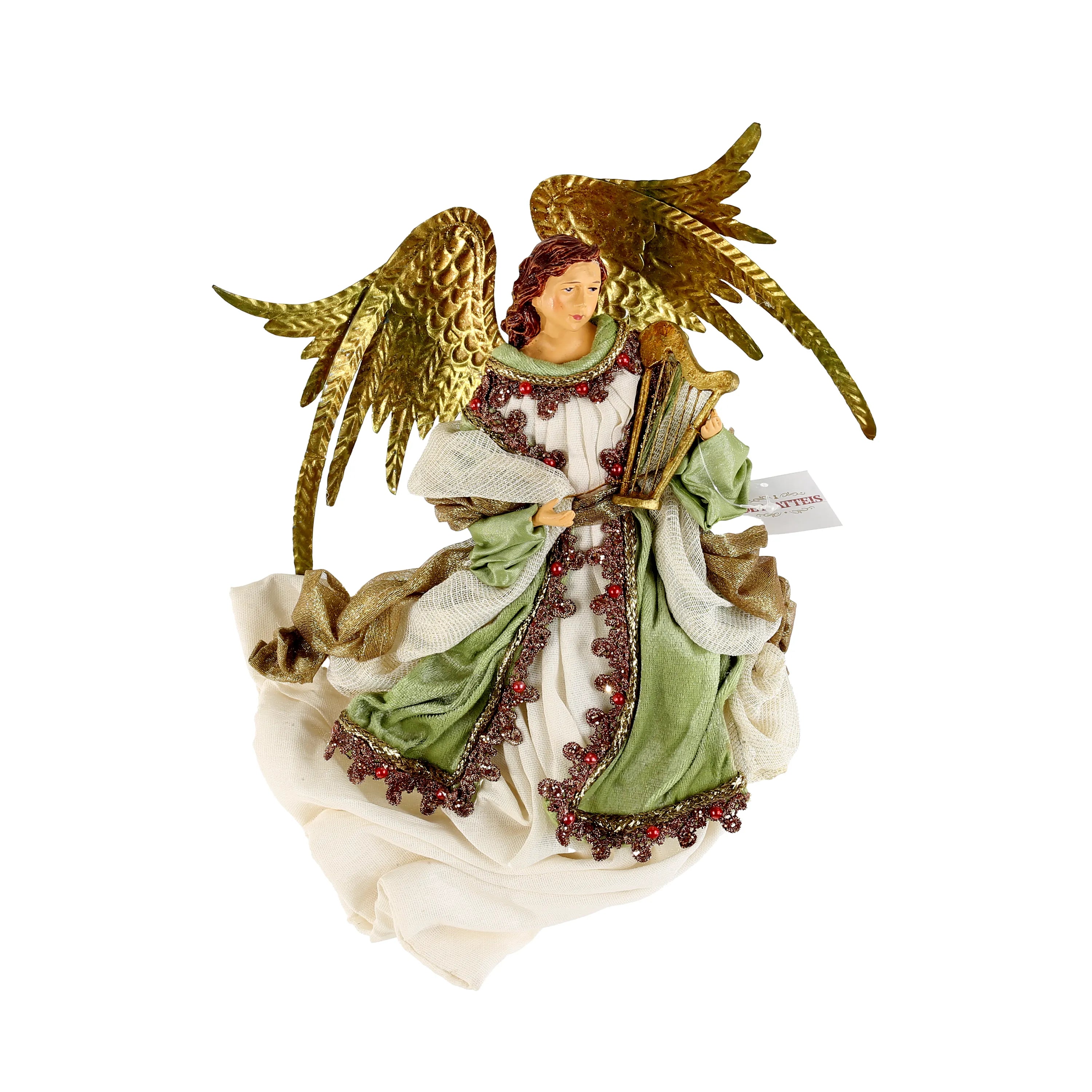 Angelo Con Arpa Verde Beige 20x10x26 Cm