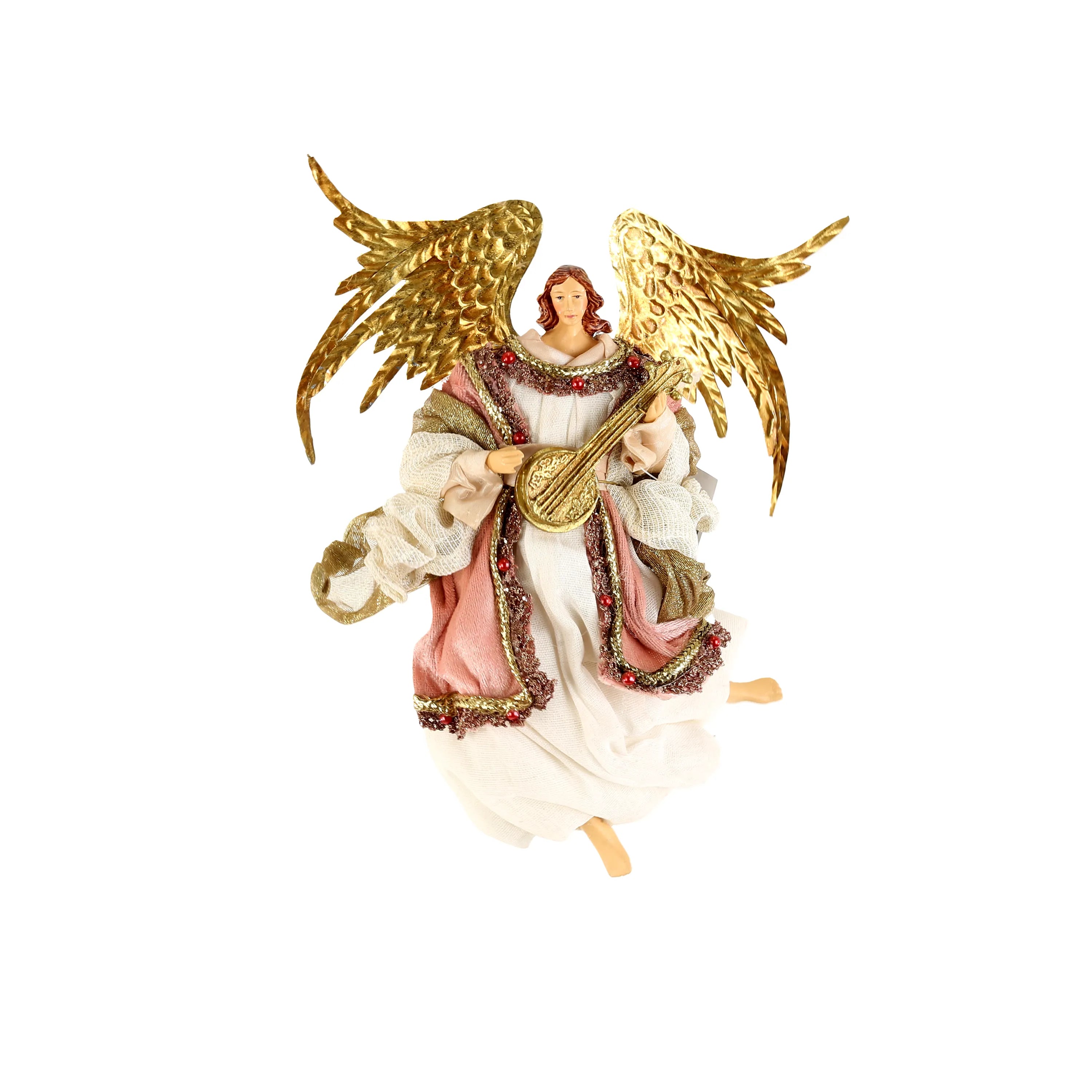 Angelo Con Liuto Rosa Beige 20x10x23 Cm