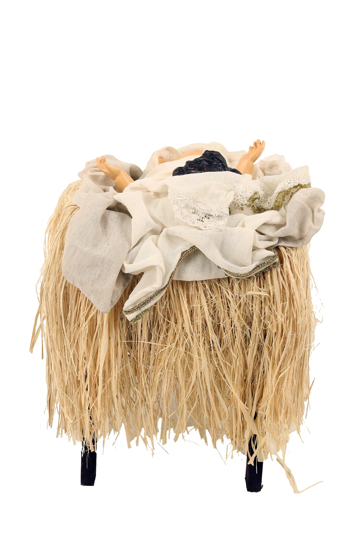 De Matteis, Natività 6 Pezzi Lailah Vestiti Colorati 90 cm con figure in tessuto beige e dorato, vestiti drappeggiati e base in rafia naturale intrecciata - DeMatteis.it