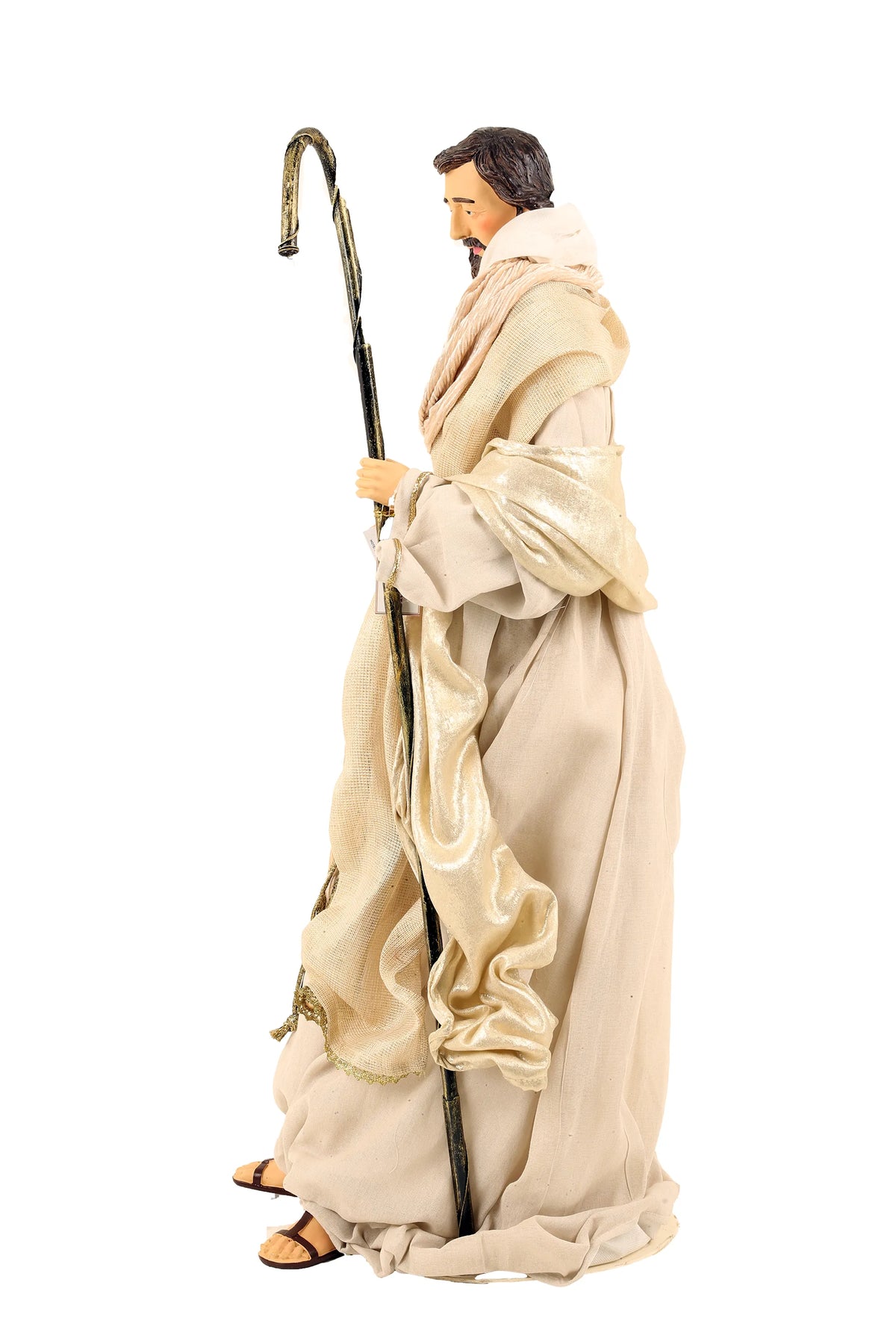 De Matteis, Natività 6 pezzi Lailah vestiti colorati 90 cm con figura di pastore in tuniche beige e oro, bastone ricurvo e sandali - DeMatteis.it