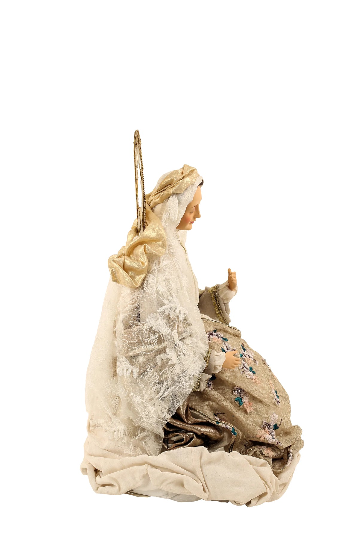 De Matteis, Natività 6 Pezzi Lailah Vestiti Colorati 90 cm con figure in tessuto ricamato, veli bianchi decorati e dettagli floreali multicolore su abiti eleganti - DeMatteis.it