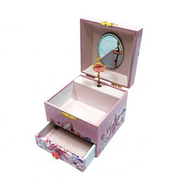 Il Mondo Dei Carillon, Portagioie Ballerina Fiori 13x11x10 cm, carillon con ballerina rotante e specchio interno, cassetto estraibile decorato a fiori - DeMatteis.it