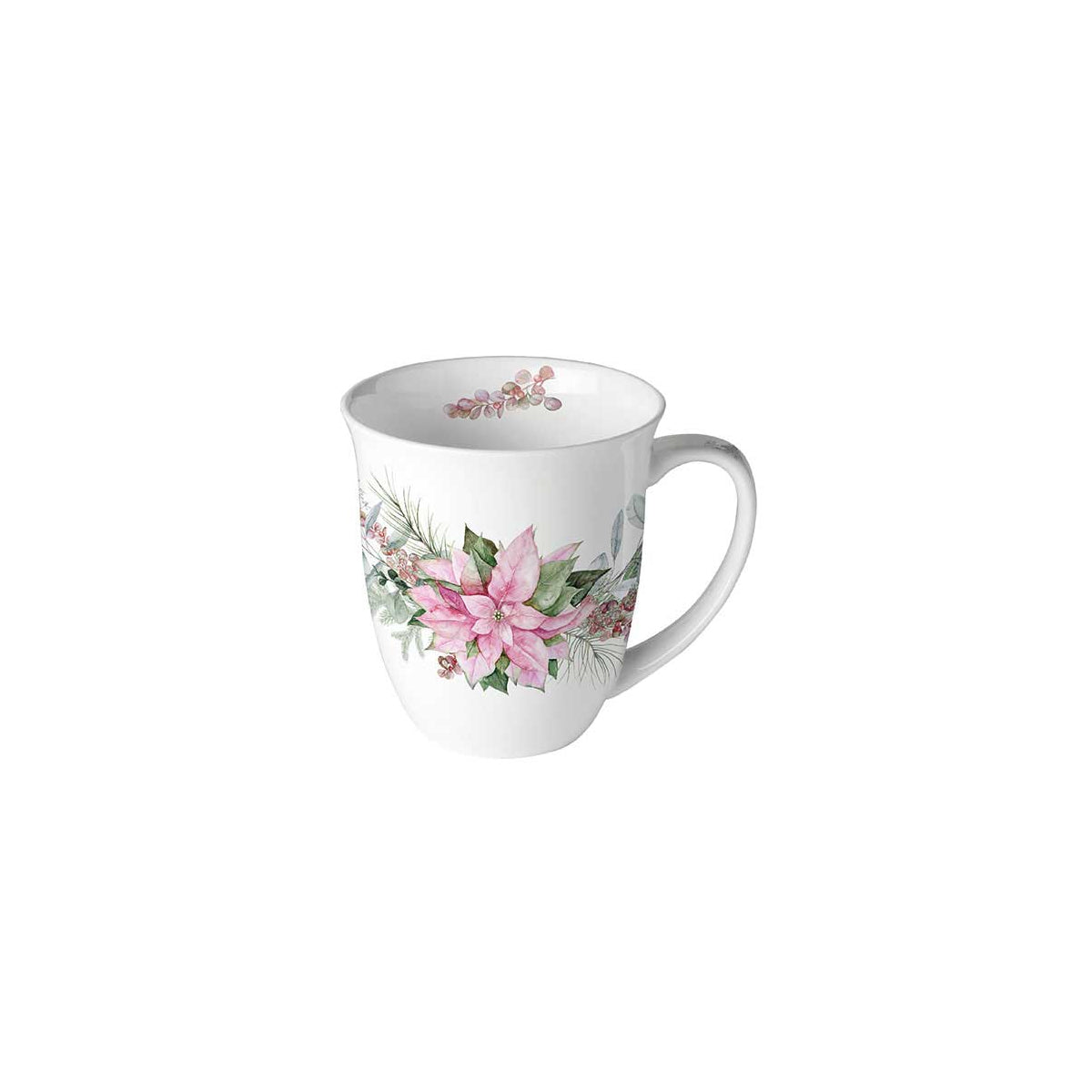 Mug Pink Poinsettia da 0,4 l in ceramica per bevande calde con decorazione floreale natalizia - DeMatteis.it