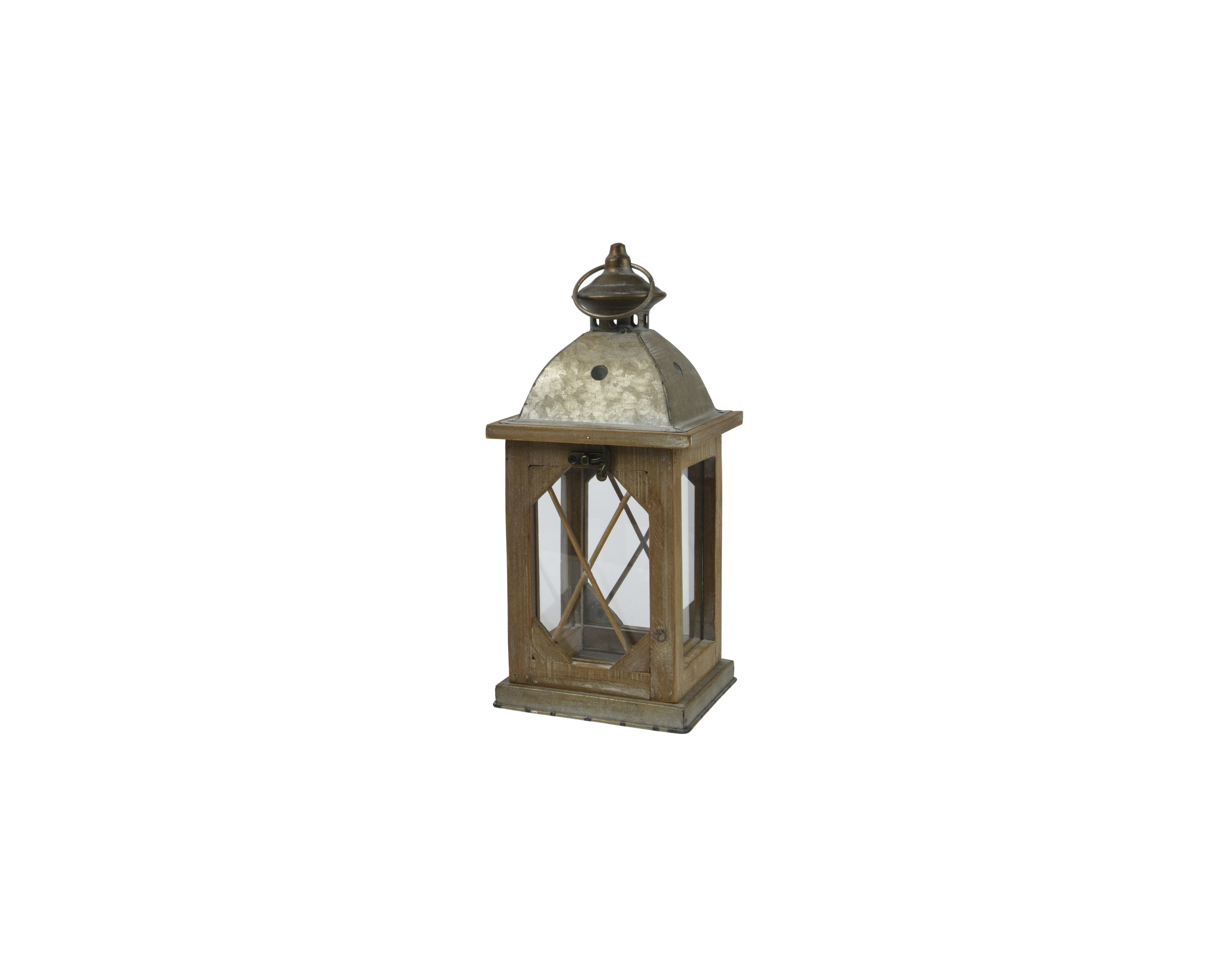 Lanterna Legno Abete Decoro Oro 14x14x32 Cm 1PZ