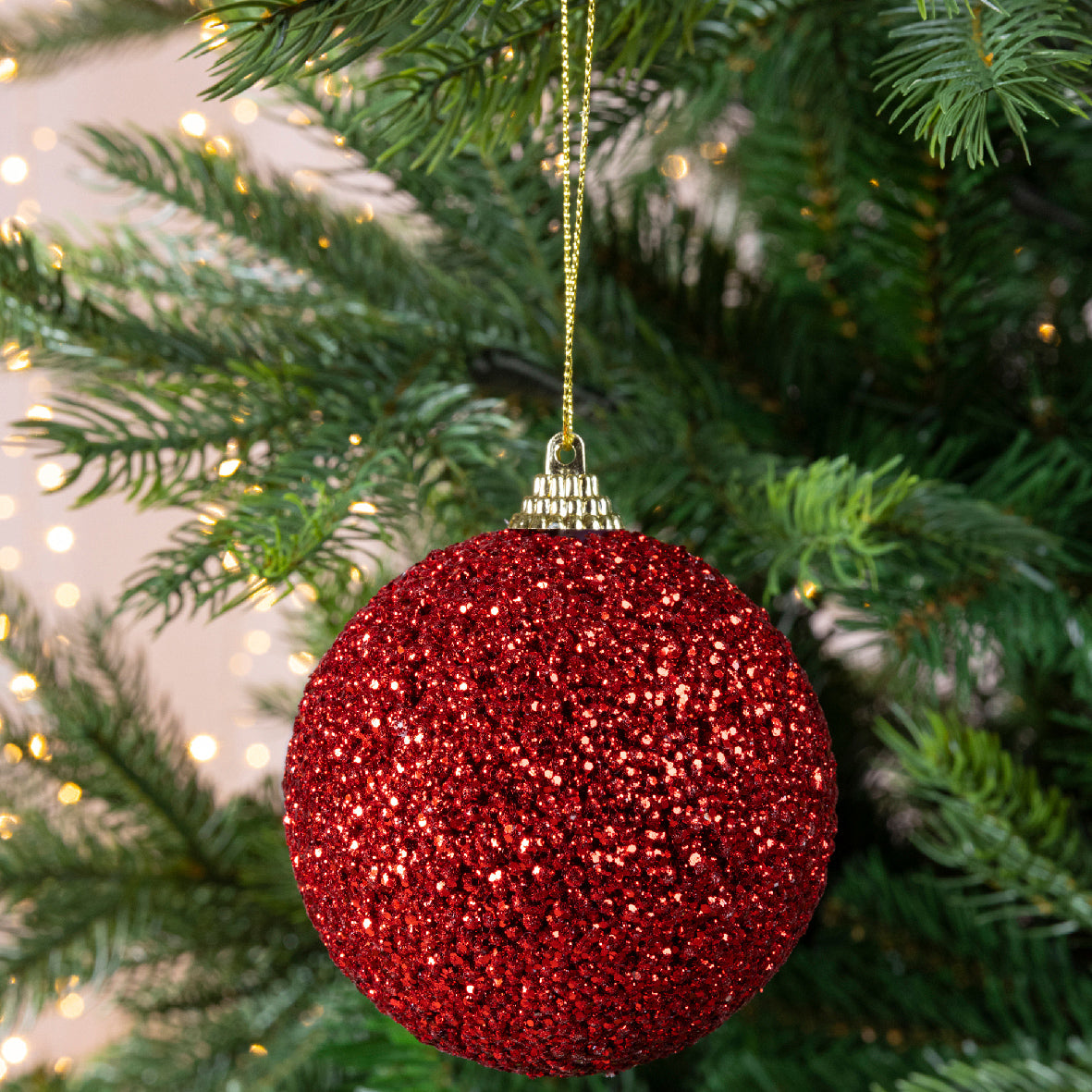 Palla Di Natale Red Con Glitter 8 Cm