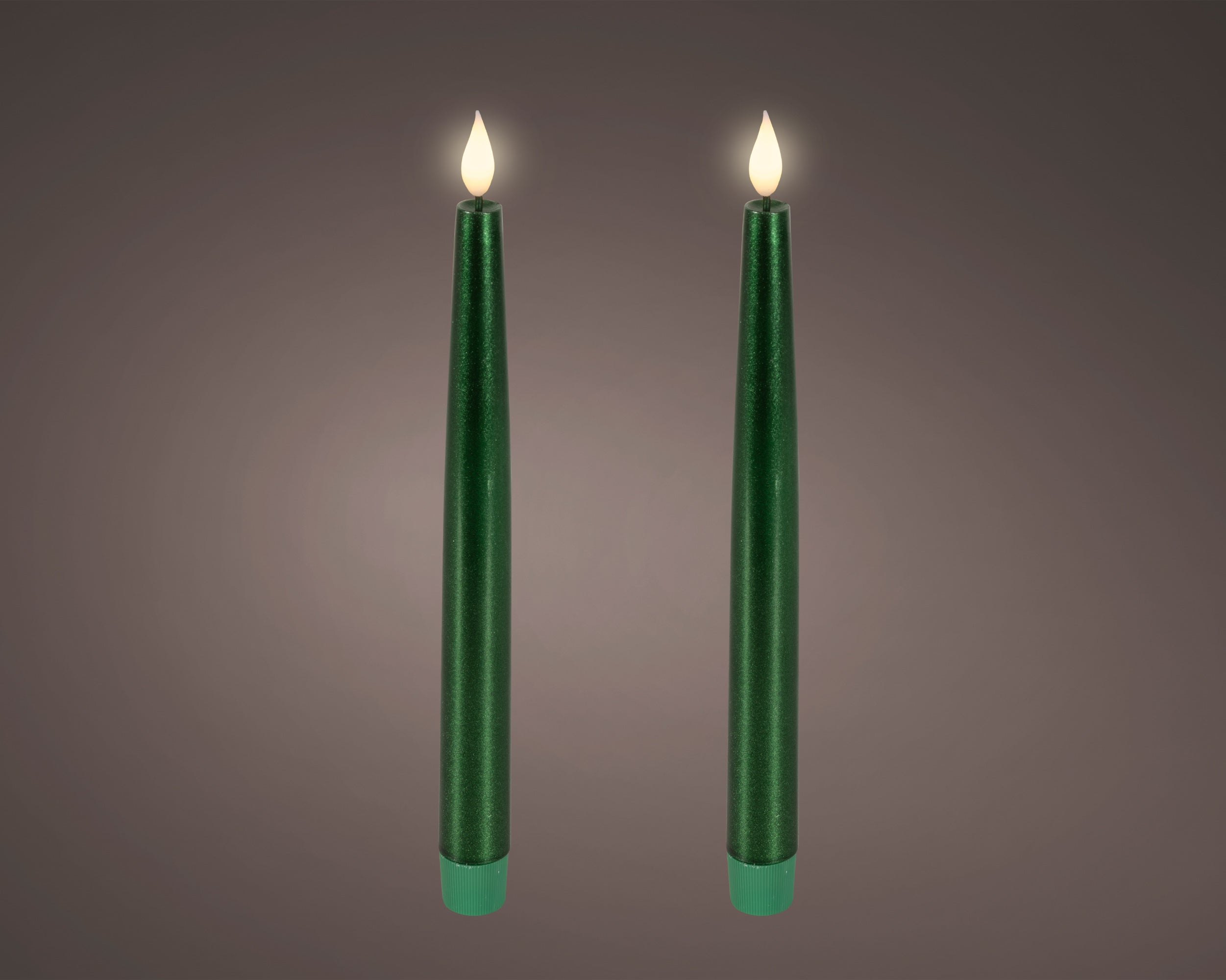 Set 2 Candele Batteria Fiamma Movimento Verde D 2,2 X 24,5 Cm