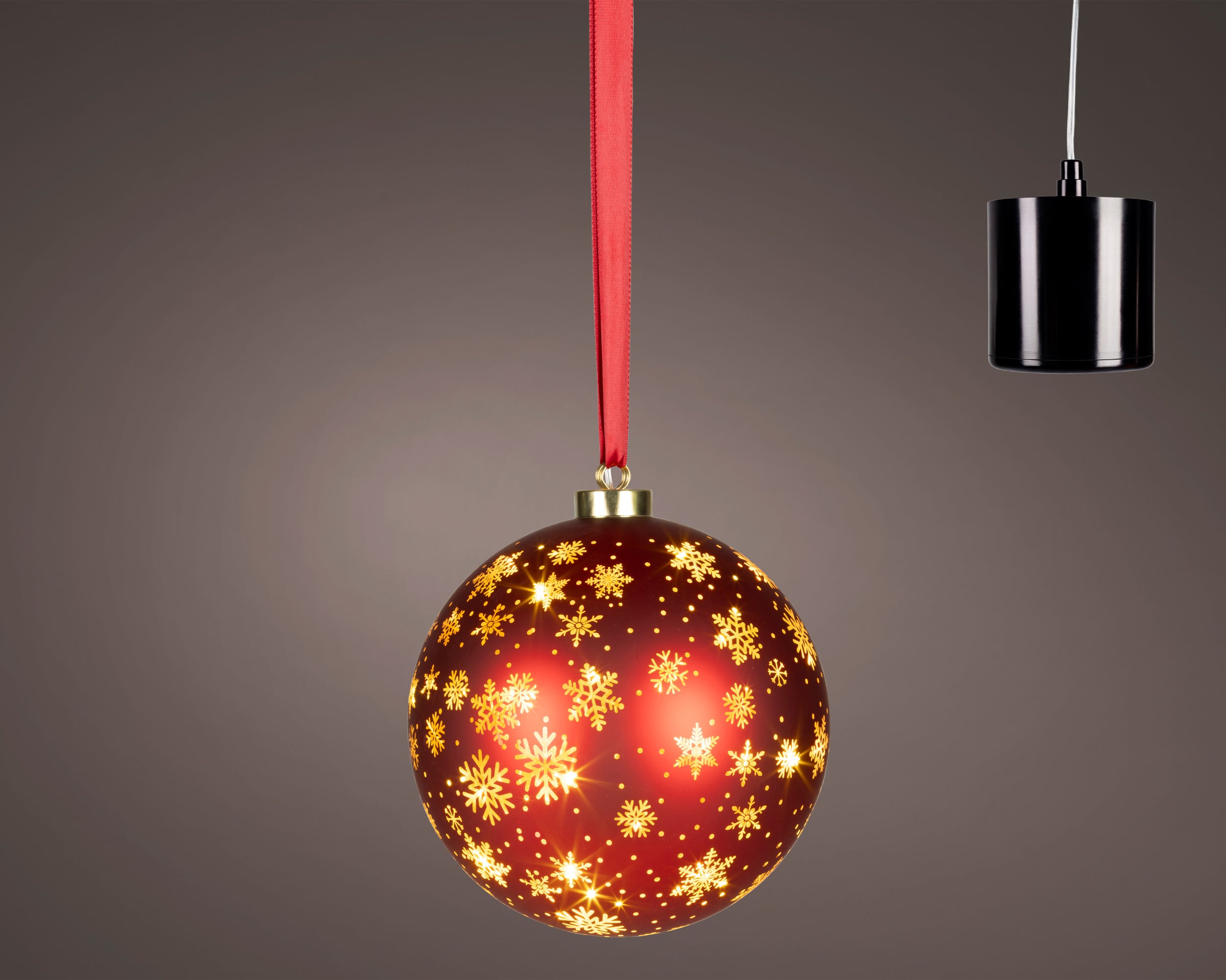 Sfera Rotante Vetro Rossa Luce Calda D 19 Cm