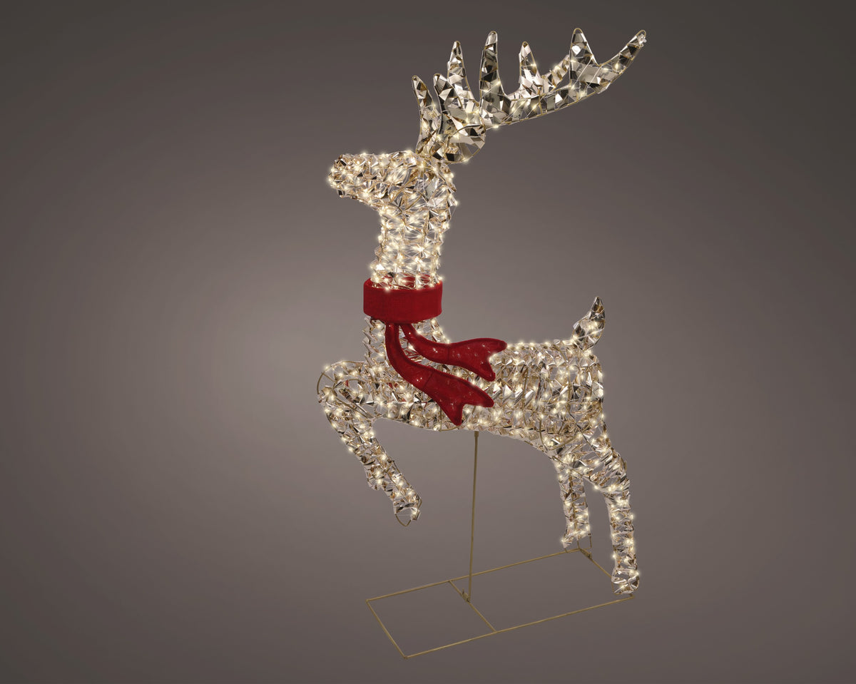 Renna Oro 720 Led Luce Calda Fiocco Rosso 100 Cm