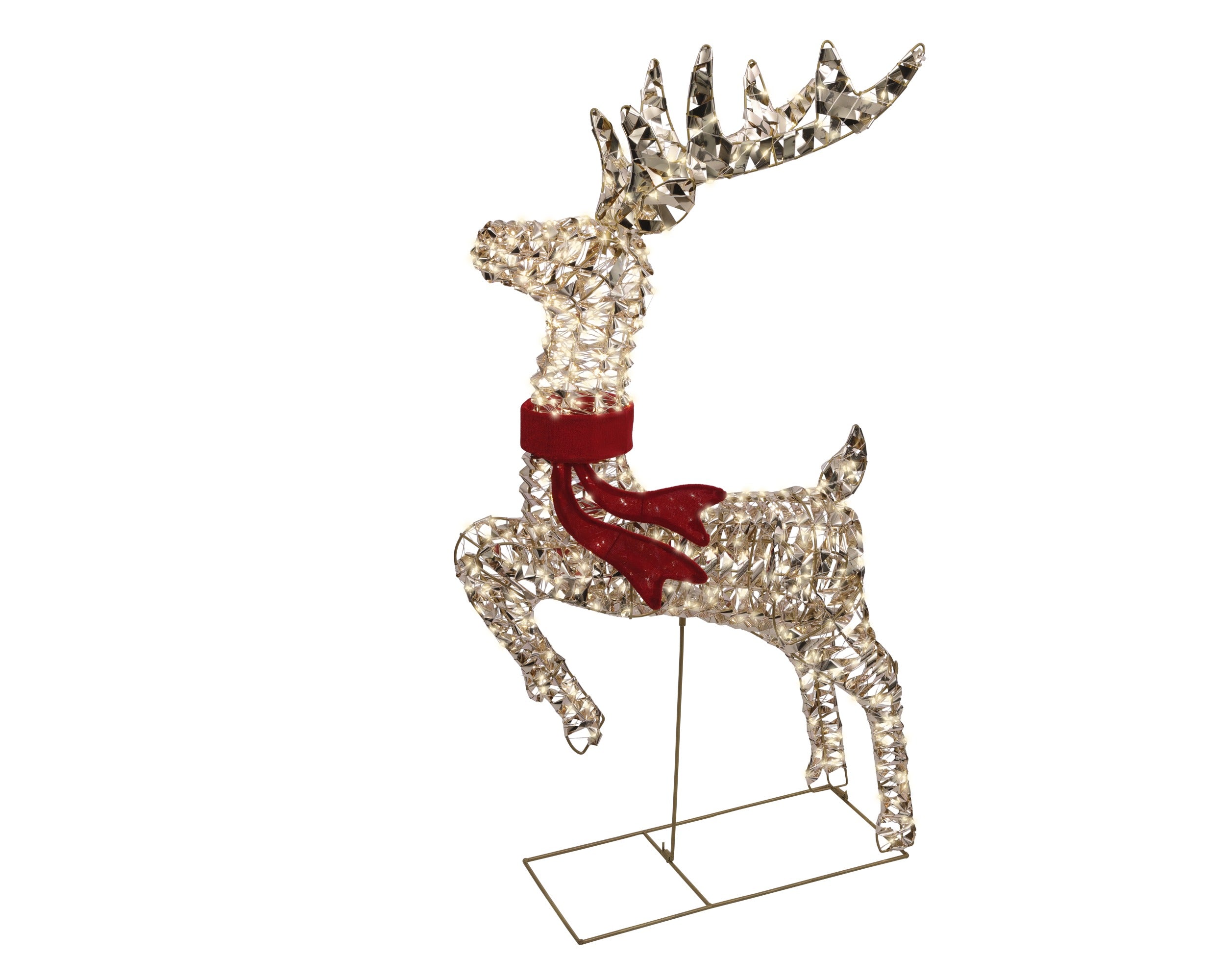 Renna Oro 720 Led Luce Calda Fiocco Rosso 100 Cm