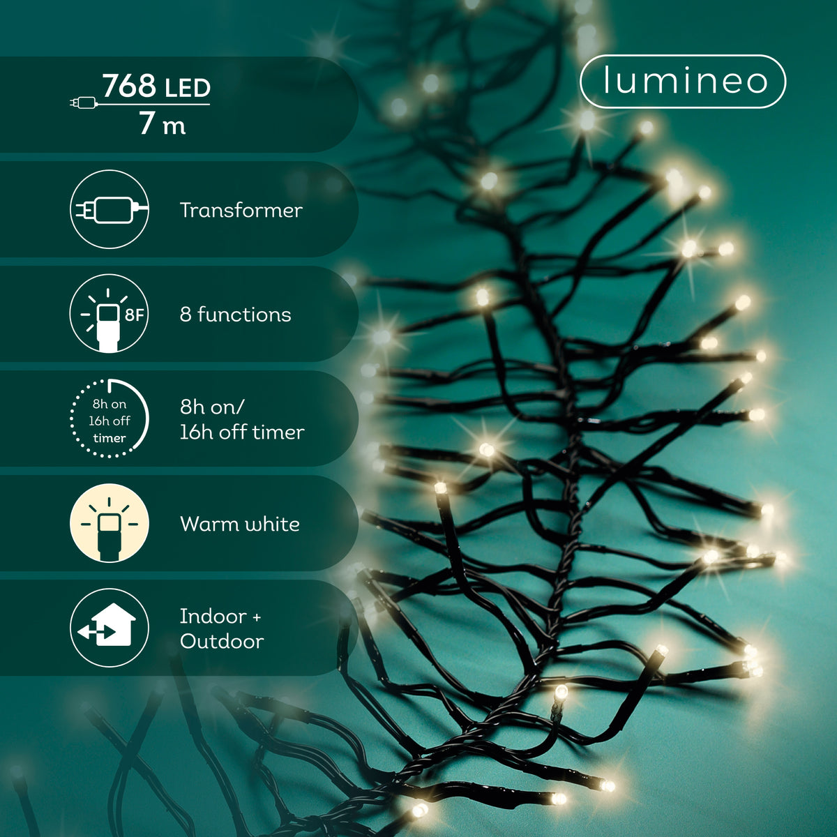 Luci Natale Cluster 768 Led Caldo Naturale
