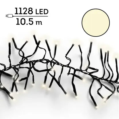 Luci Di Natale Cluster 1128 Led 10,5 M Luce Calda Cavo Nero